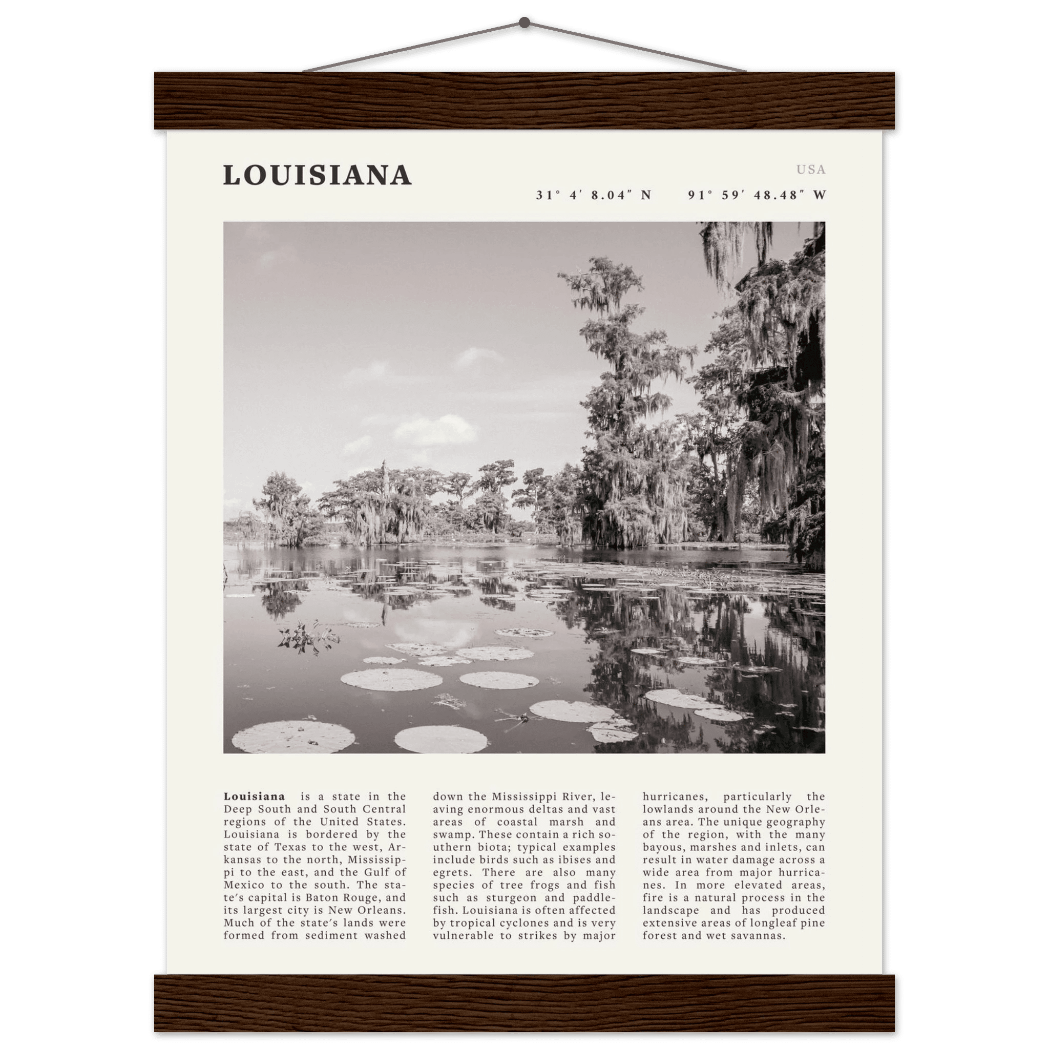 Louisiana Poster | Black & White Bayou Wall Art | Southern USA Travel Print Decor - Evergreen Posters