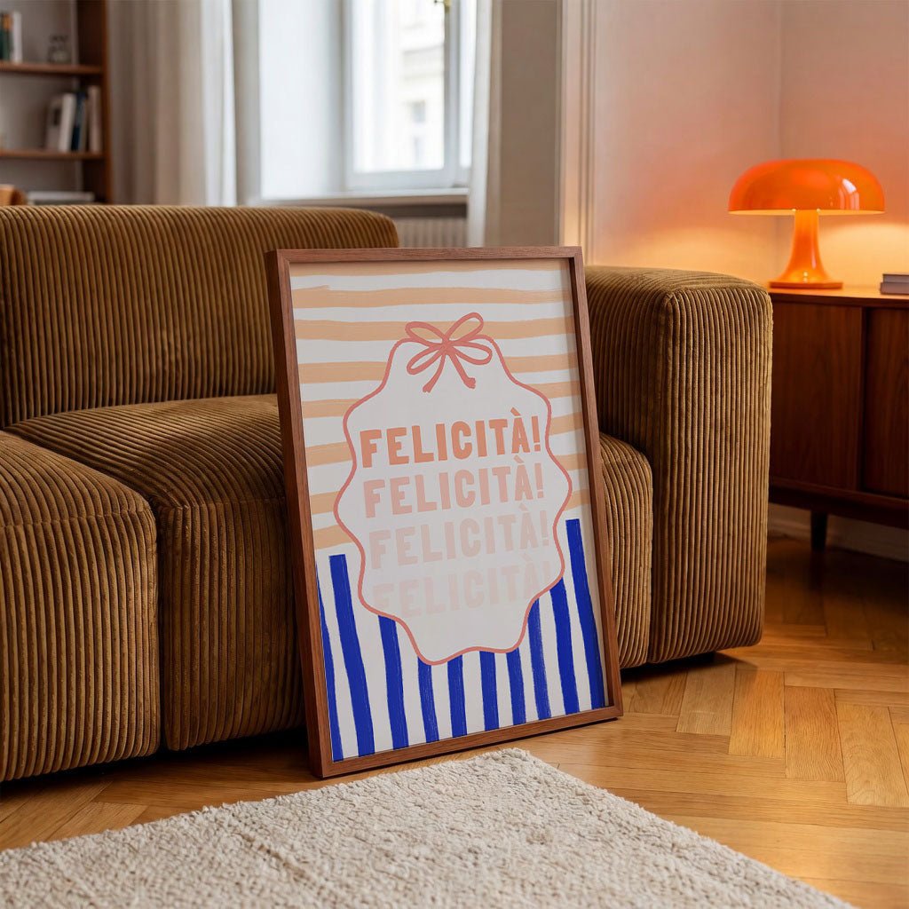 Felicità Italian Happiness Quote Print | Coquette Stripe Wall Art - Evergreen Posters