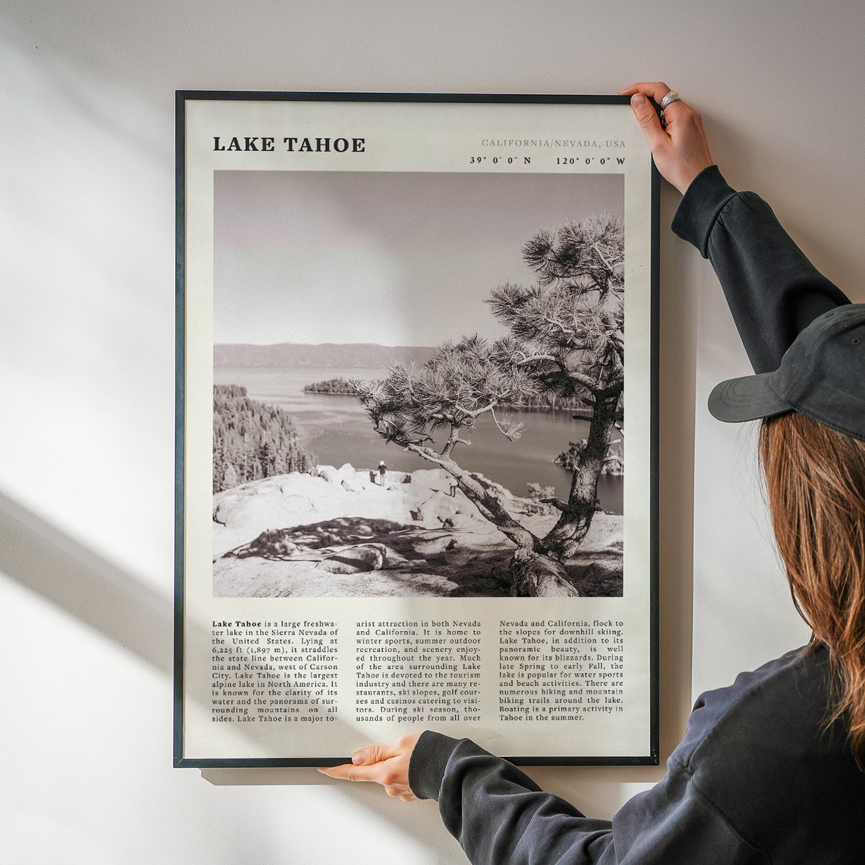 Lake Tahoe Poster | Black & White California Nevada Wall Art | Nature Travel Print Decor - Evergreen Posters