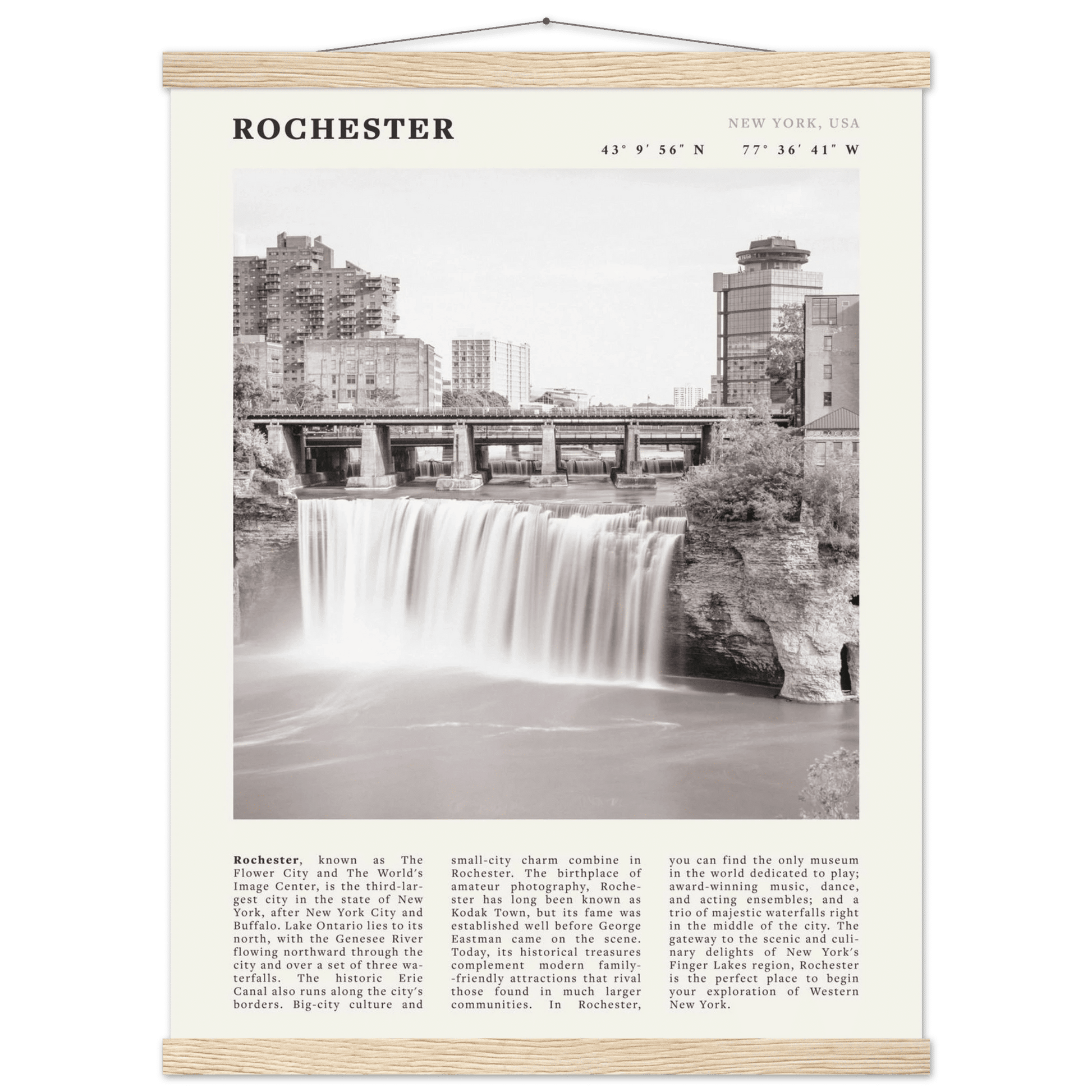 Rochester Poster | Black & White High Falls Wall Art | New York Travel Print - Evergreen Posters