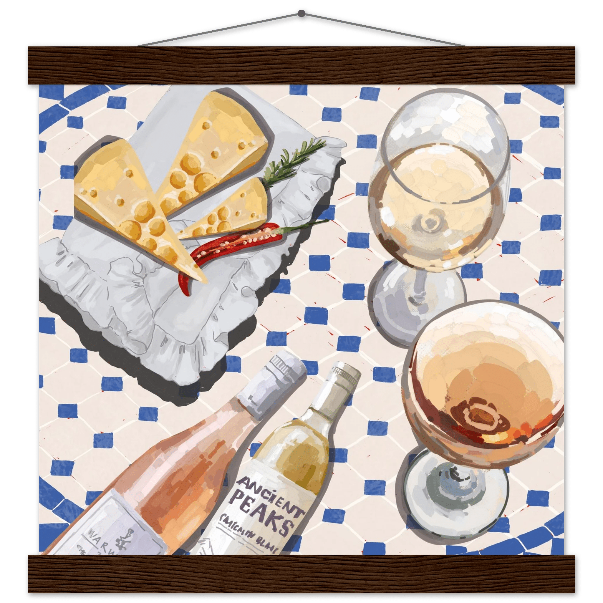 Wine & Cheese Poster | Food Wall Art | Blue Tile Square Kitchen Print - Evergreen Posters - 29