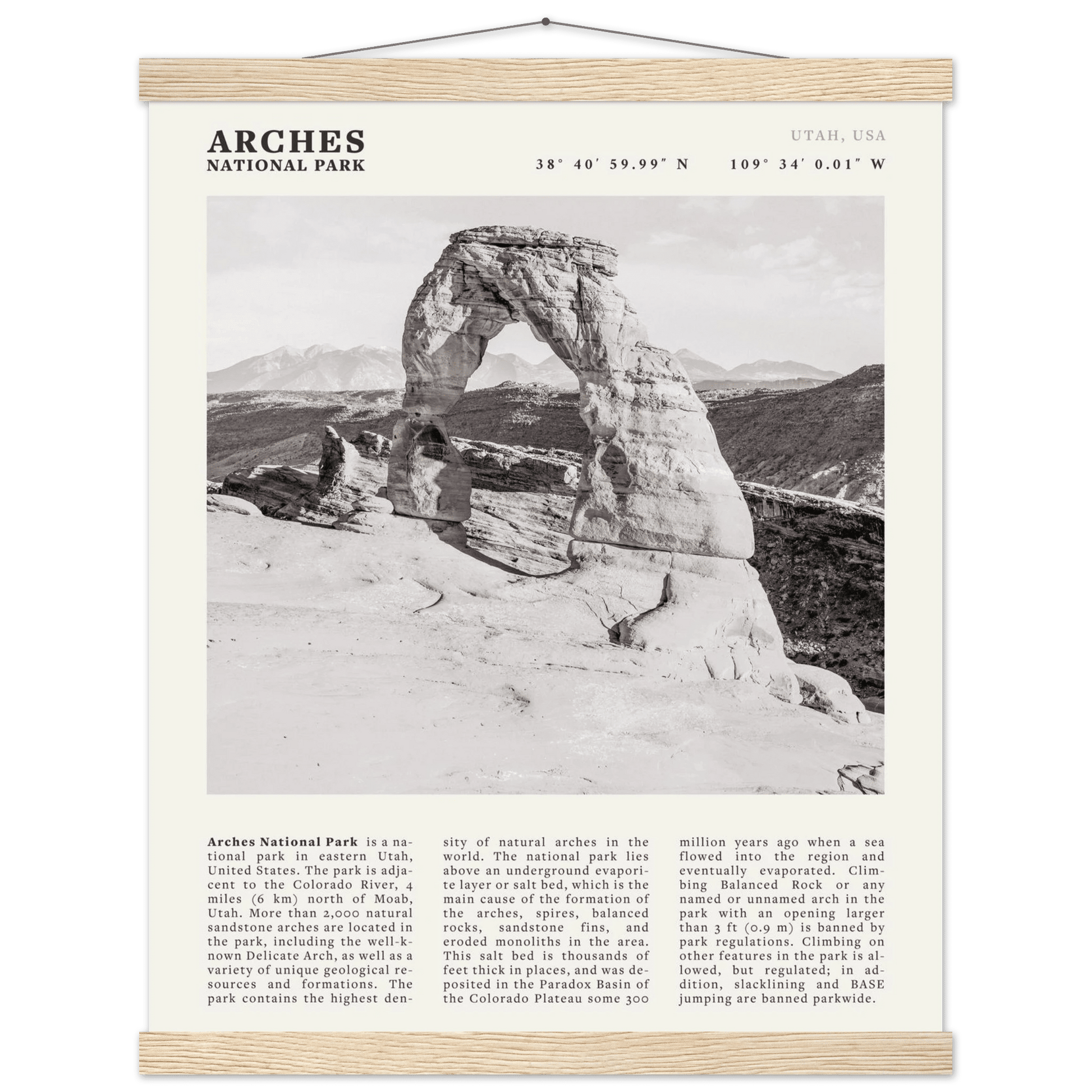 Arches National Park Poster | Black & White Utah Wall Art | Delicate Arch Print - Evergreen Posters