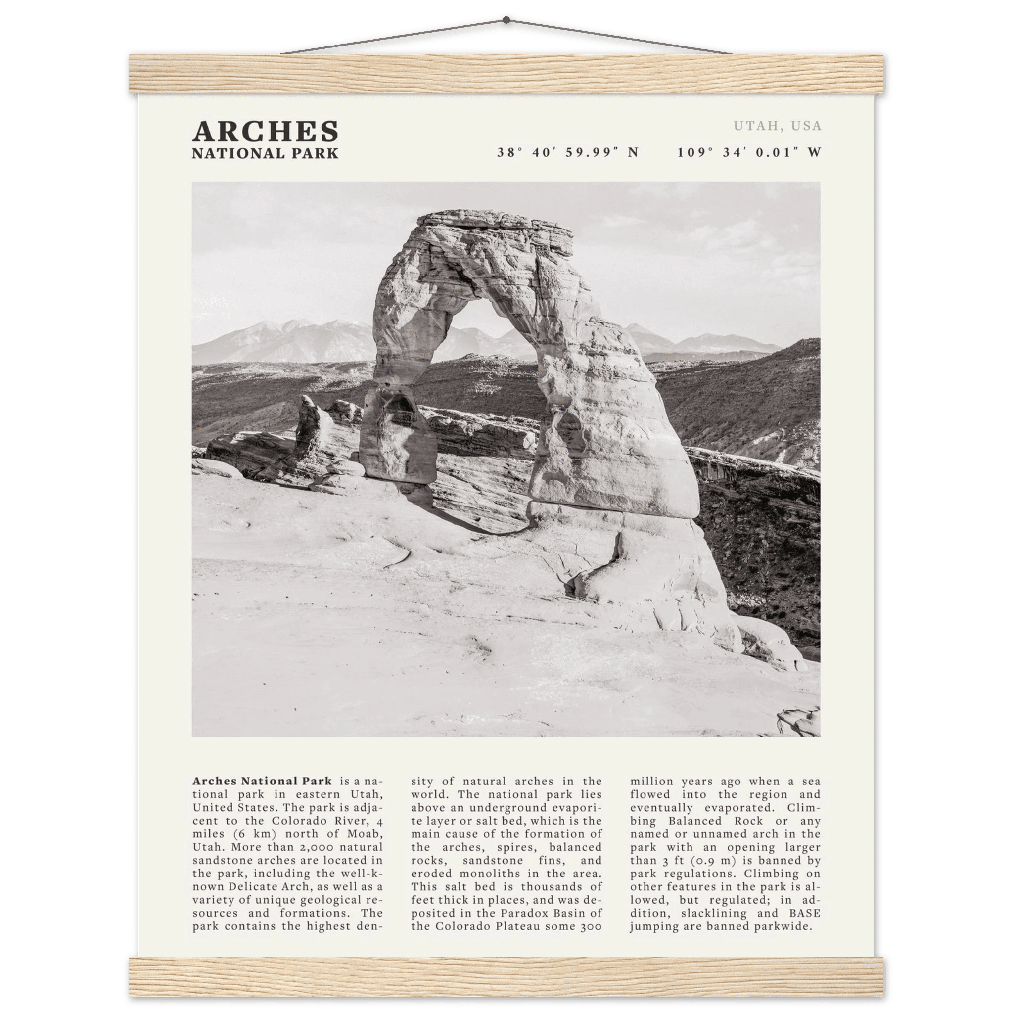 Arches National Park Poster | Black & White Utah Wall Art | Delicate Arch Print - Evergreen Posters