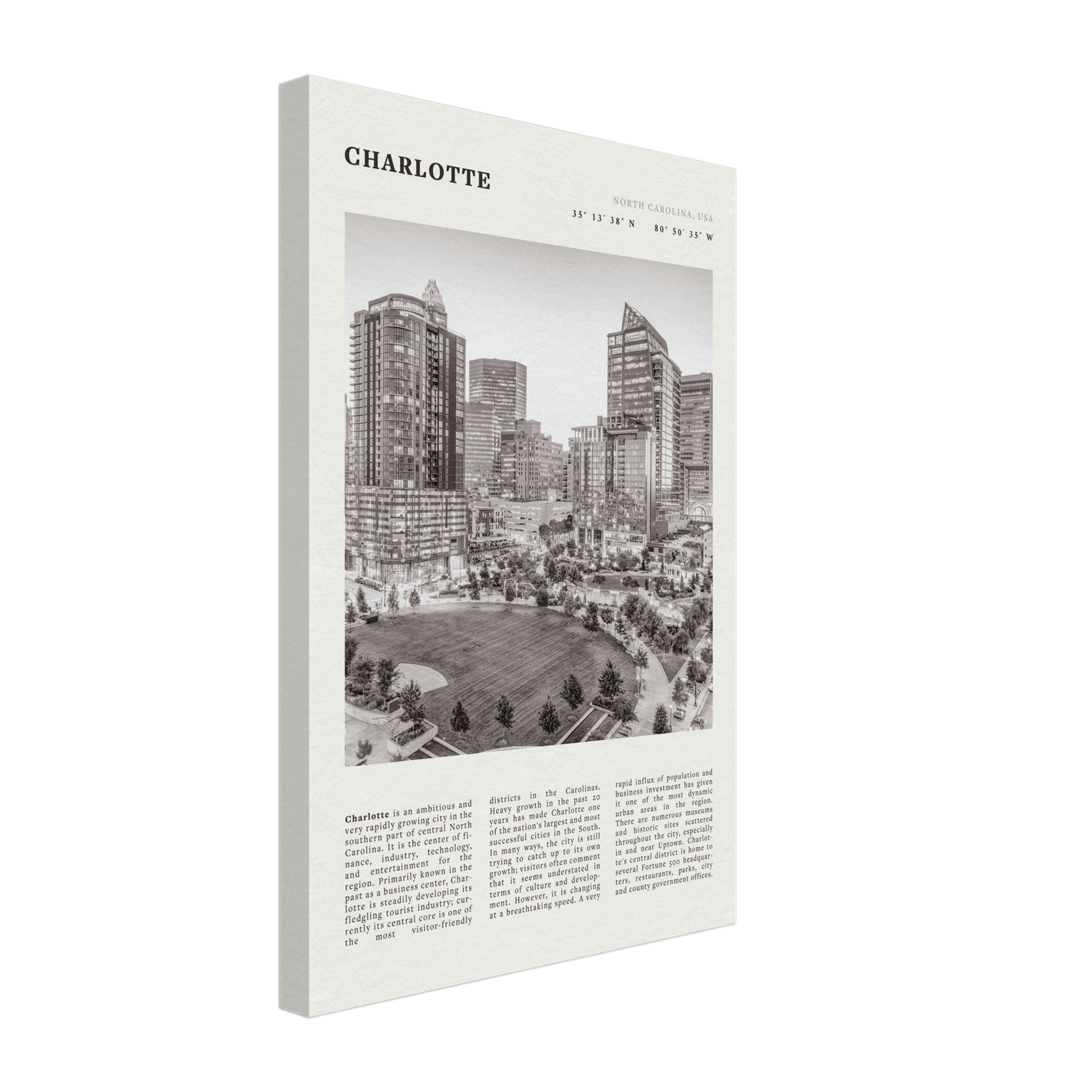 Charlotte Poster | Black & White North Carolina Skyline Wall Art | NC Travel Print - Evergreen Posters