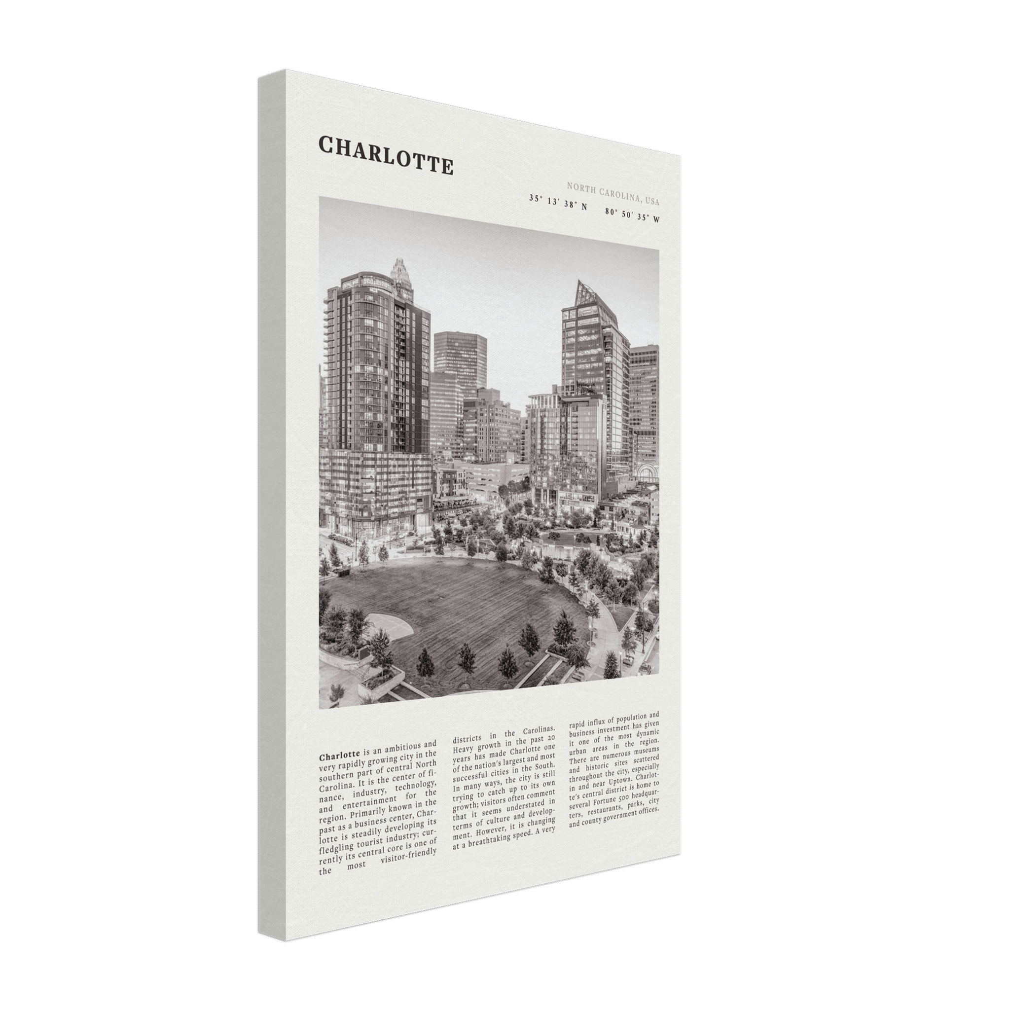 Charlotte Poster | Black & White North Carolina Skyline Wall Art | NC Travel Print - Evergreen Posters