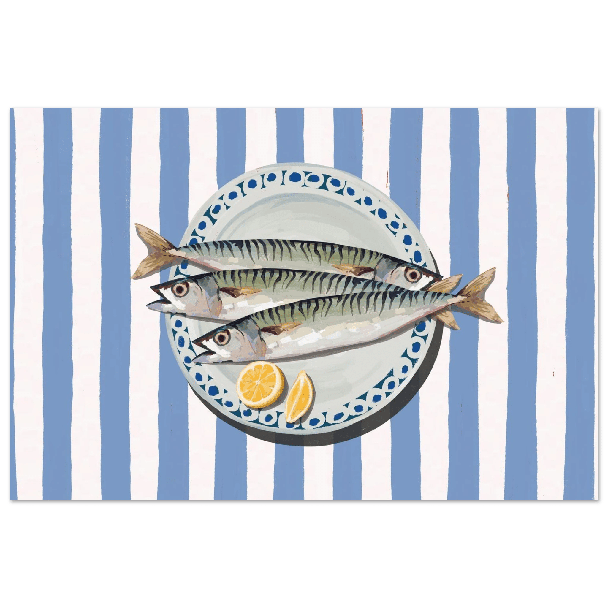 Sardines Print | Blue Stripe Fish Kitchen Wall Art | Coastal Food Poster - Evergreen Posters