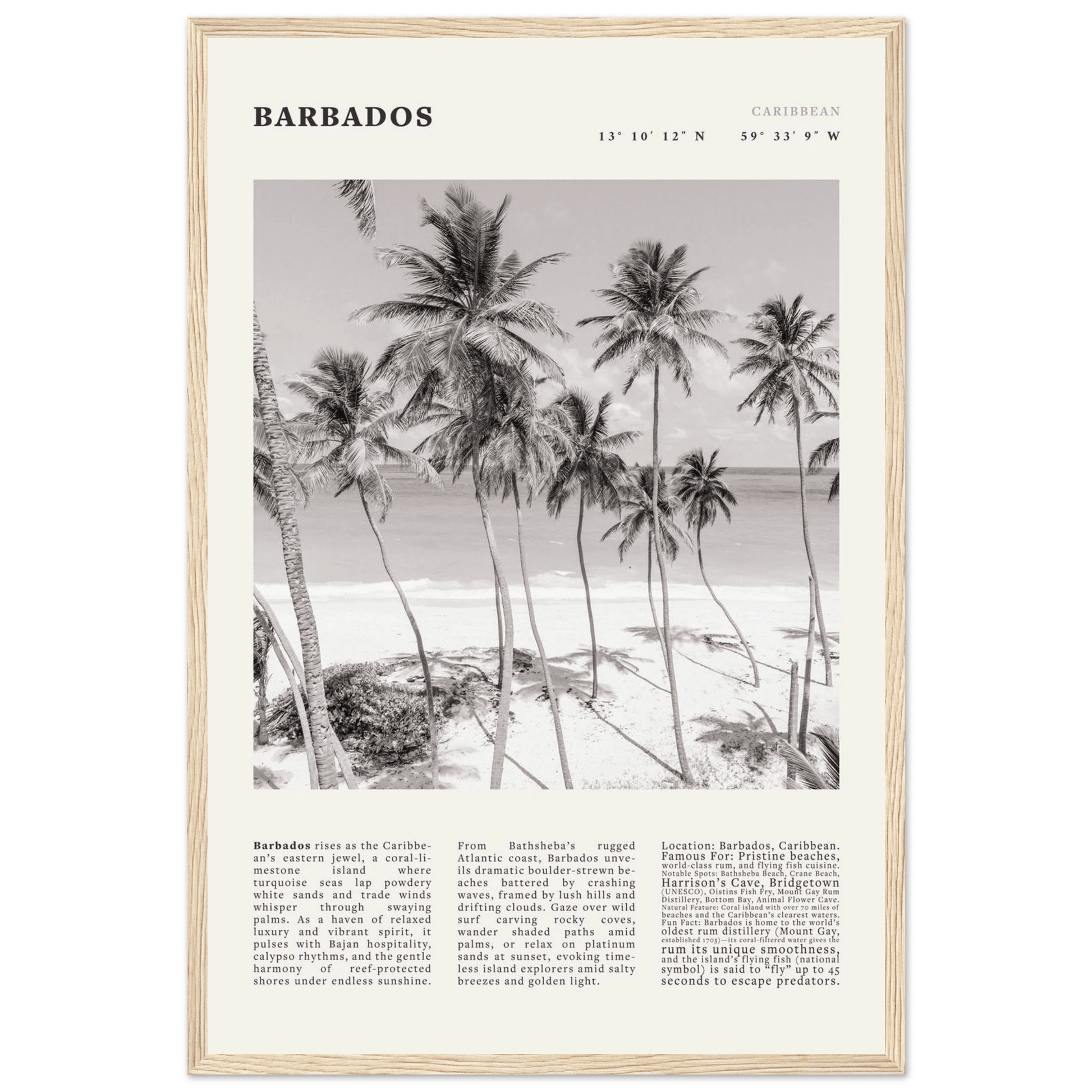 Barbados Poster Black and White – Vintage Caribbean Palm Beach Print (Digital & Printed Options) - Evergreen Posters