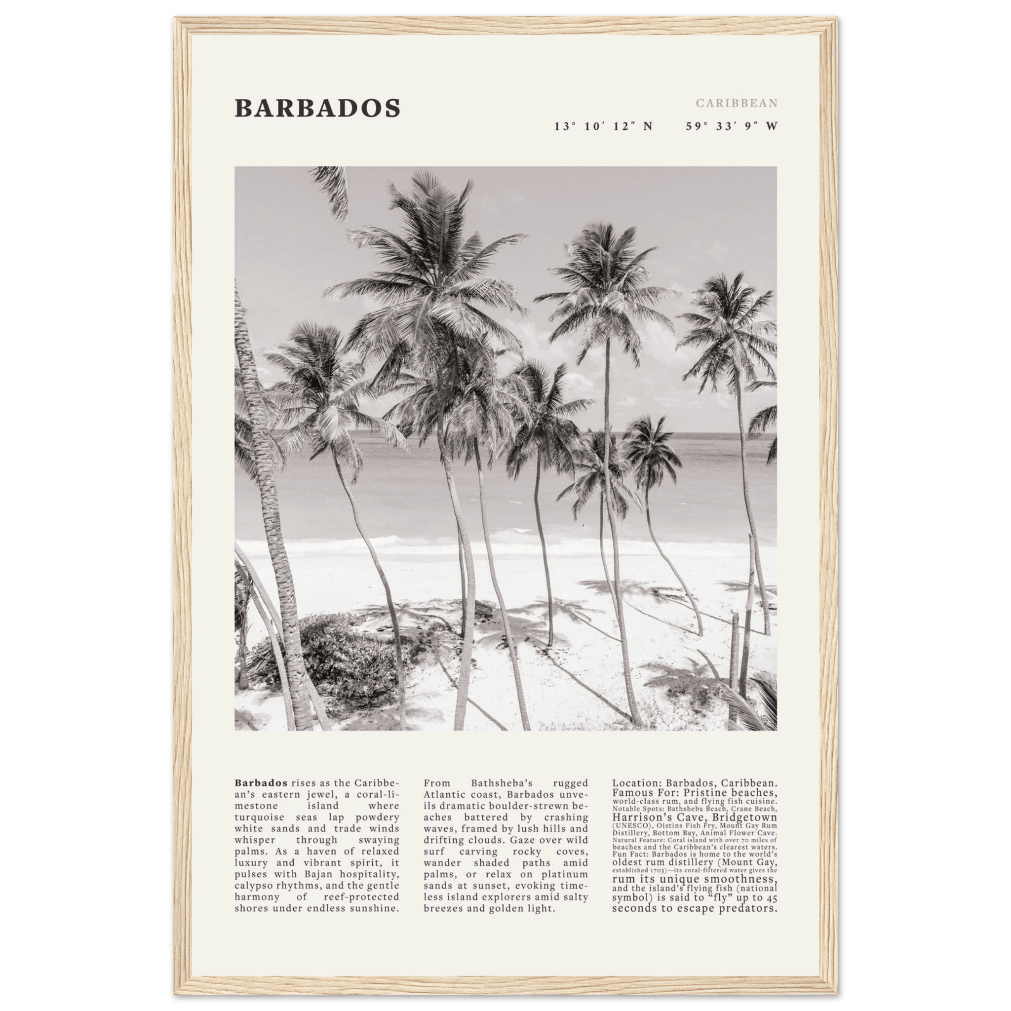 Barbados Poster Black and White – Vintage Caribbean Palm Beach Print (Digital & Printed Options) - Evergreen Posters