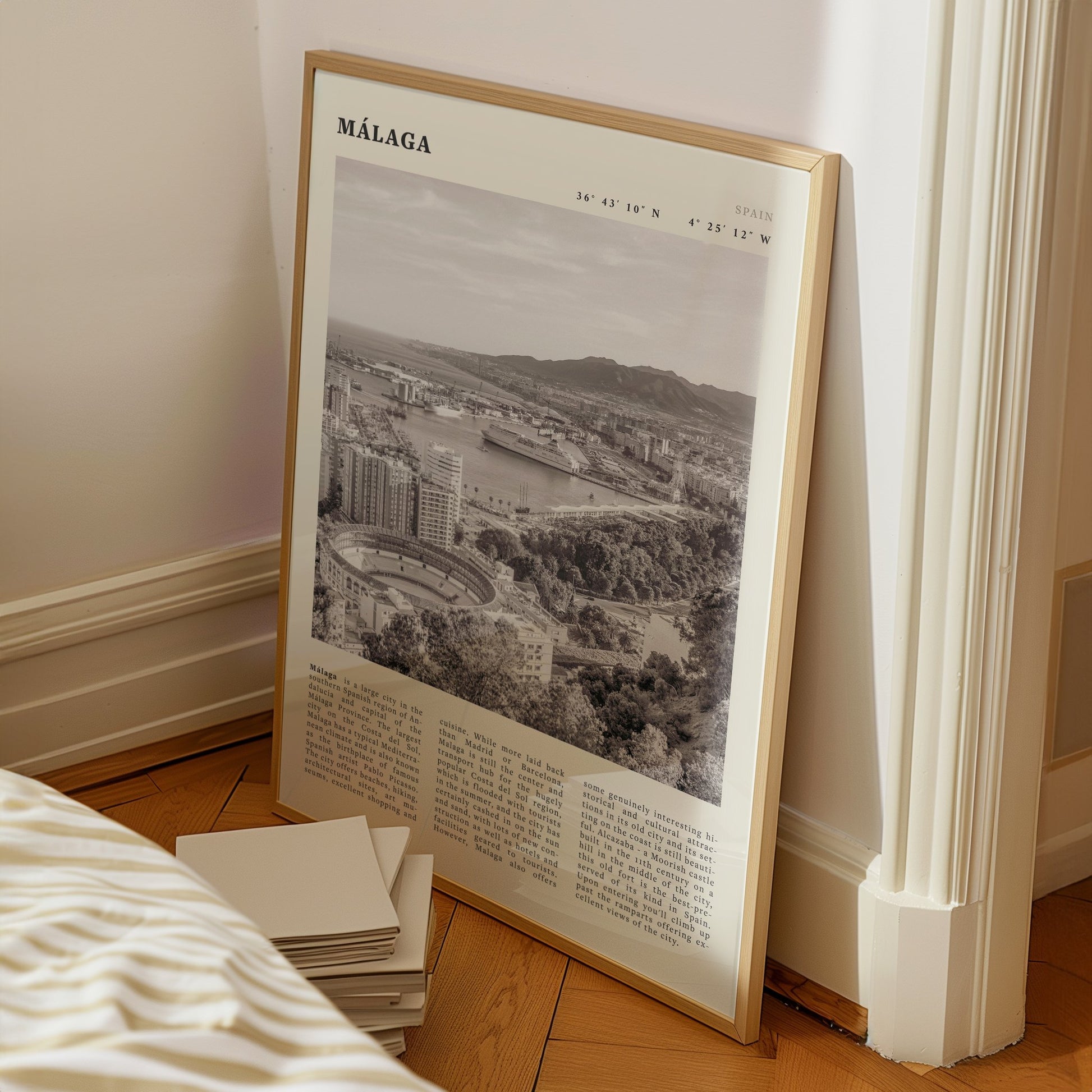 Málaga Poster | Black & White Costa del Sol Wall Art | Spain Travel Print - Evergreen Posters