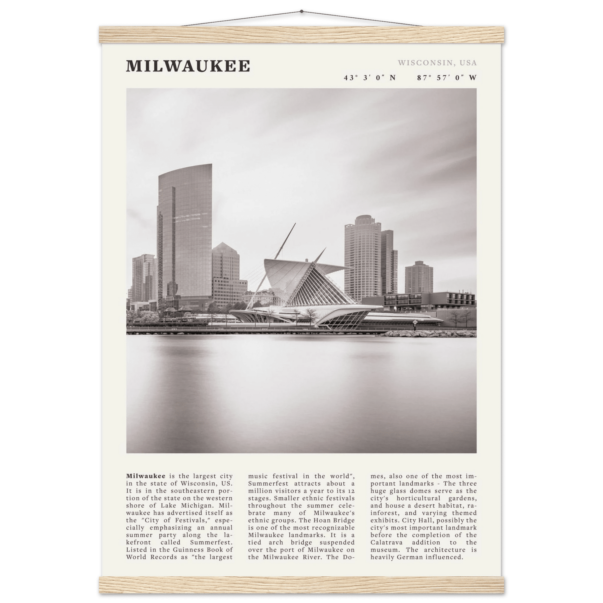 Milwaukee Poster | Black & White Wisconsin City Wall Art | USA Travel Print - Evergreen Posters
