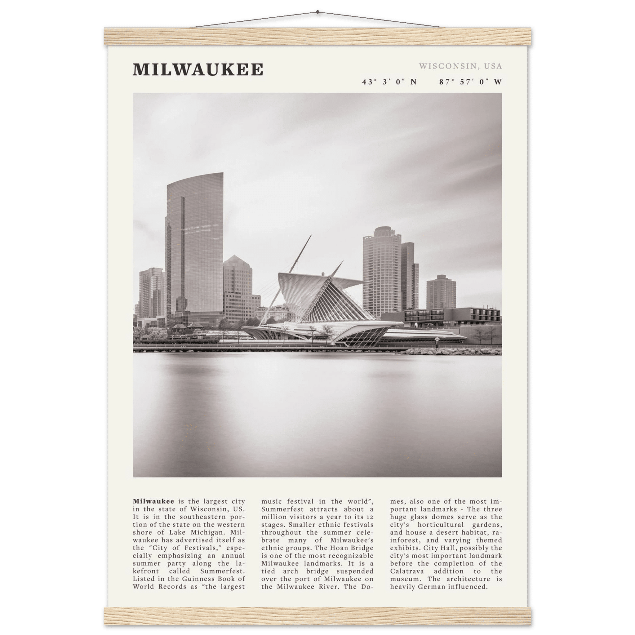 Milwaukee Poster | Black & White Wisconsin City Wall Art | USA Travel Print - Evergreen Posters