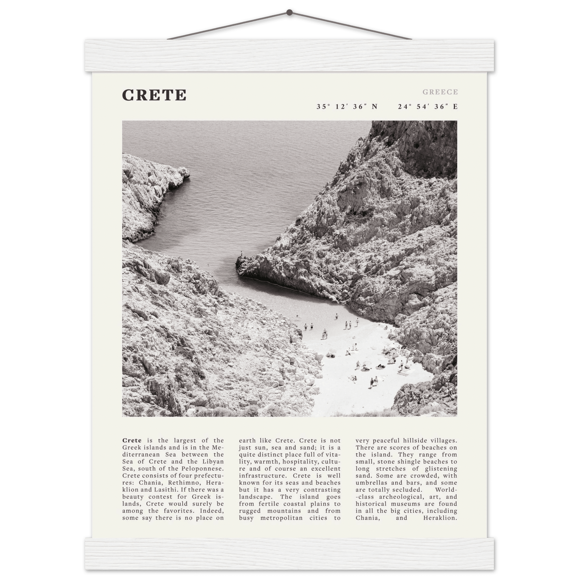 Crete Poster | Black & White Greece Beach Wall Art | Mediterranean Travel Print - Evergreen Posters