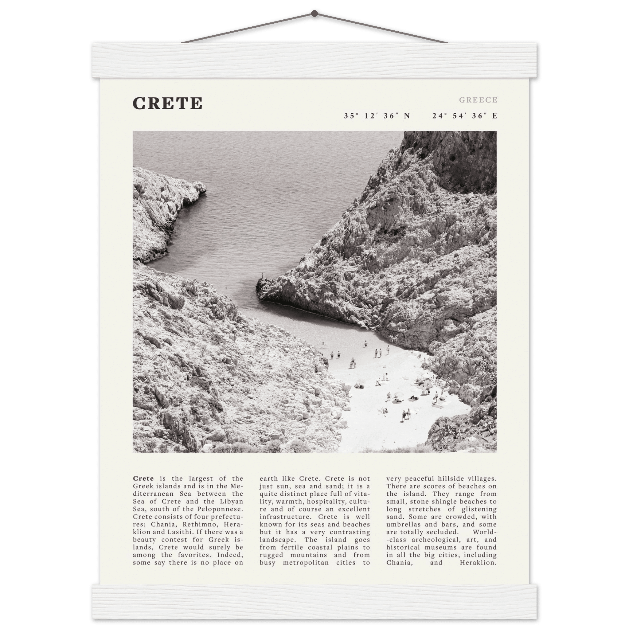 Crete Poster | Black & White Greece Beach Wall Art | Mediterranean Travel Print - Evergreen Posters