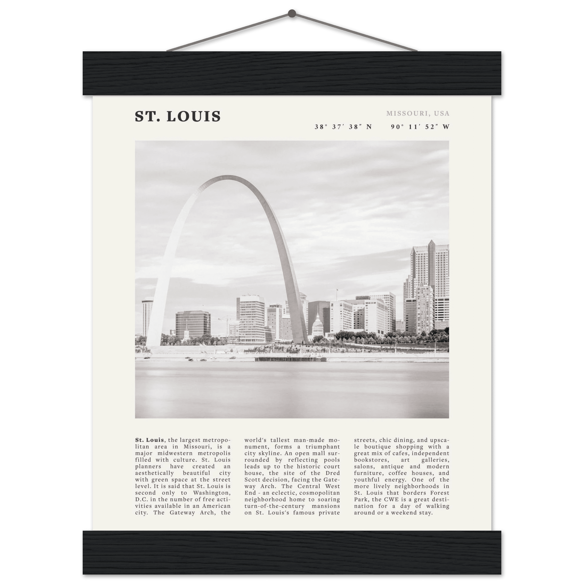 St. Louis Poster | Black & White Gateway Arch Wall Art | Missouri Travel Print - Evergreen Posters