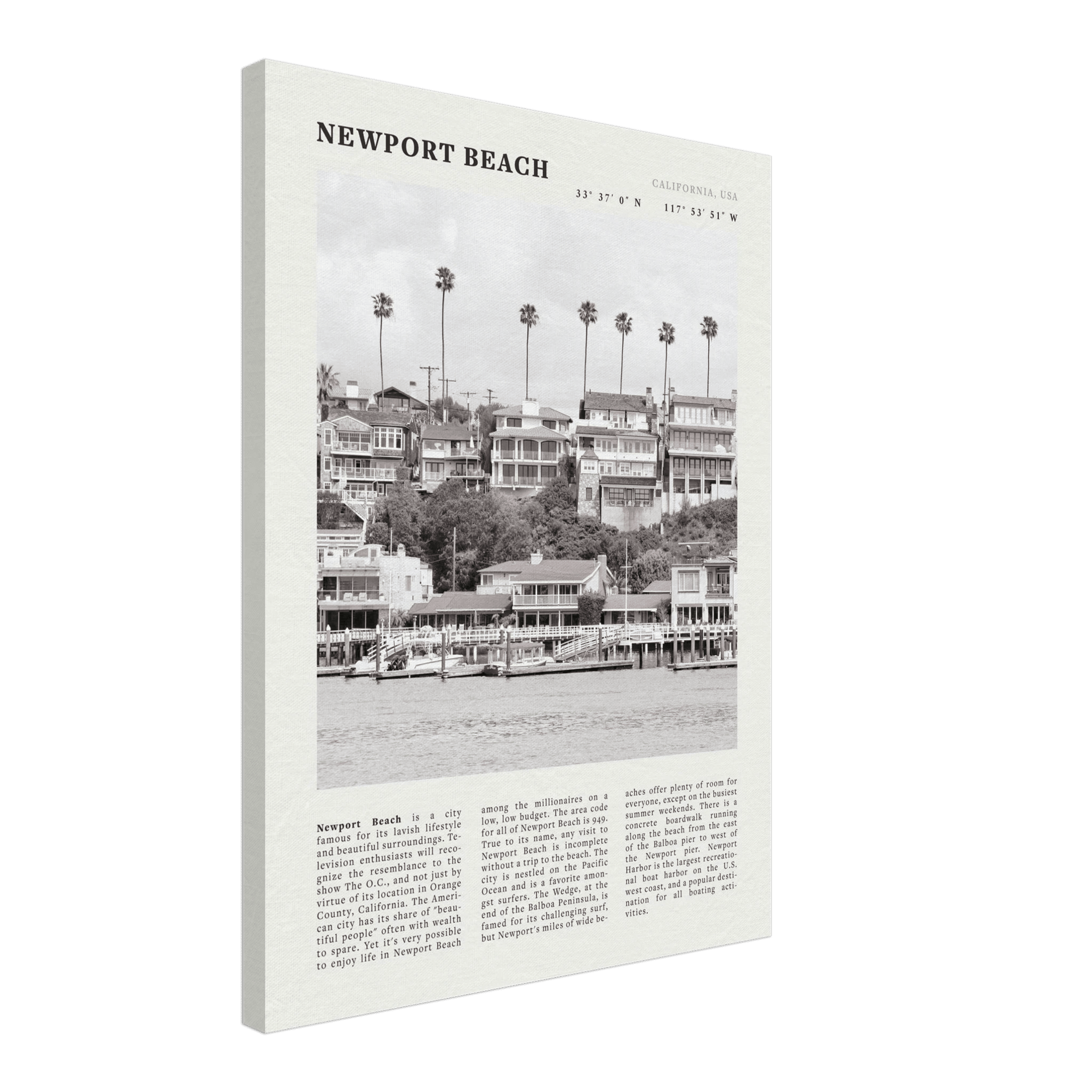 Newport Beach Poster | Black & White California Harbor Wall Art | Coastal Print - Evergreen Posters