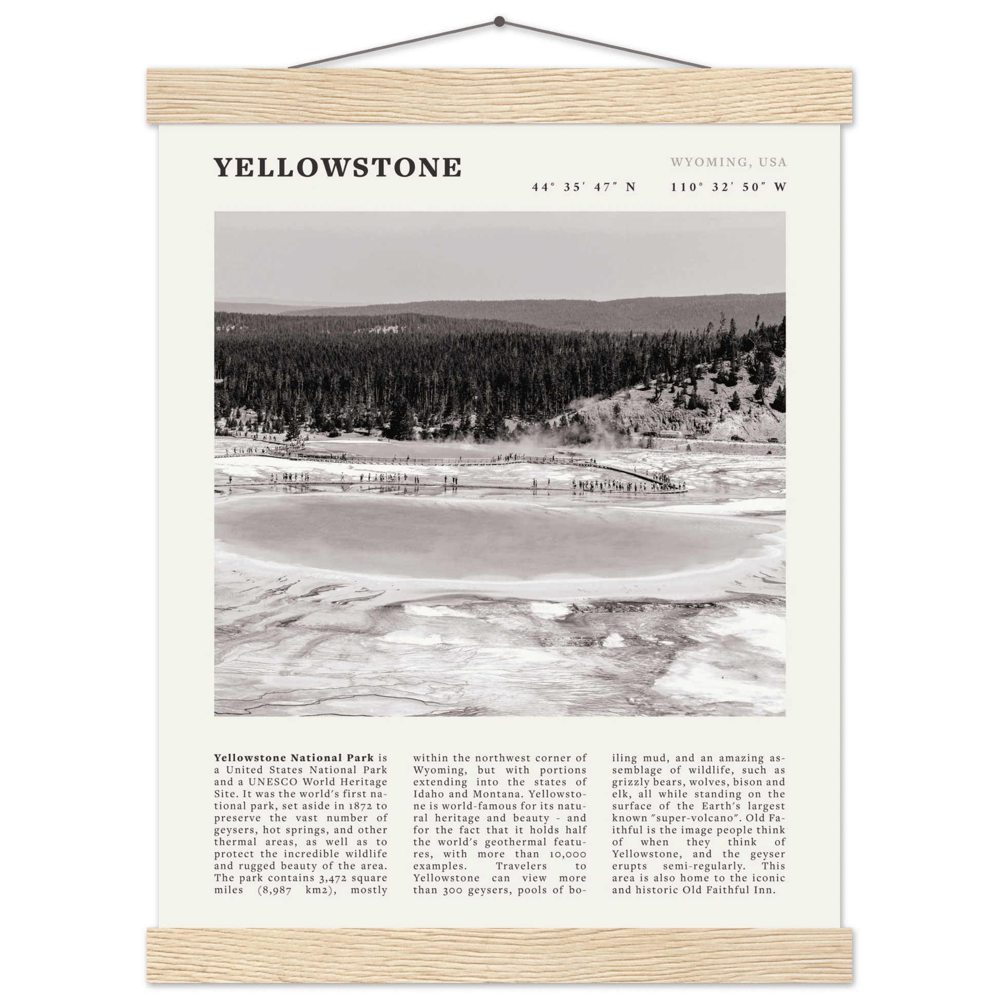 Yellowstone Poster | Black & White Grand Prismatic Spring Wall Art | WY Print - Evergreen Posters