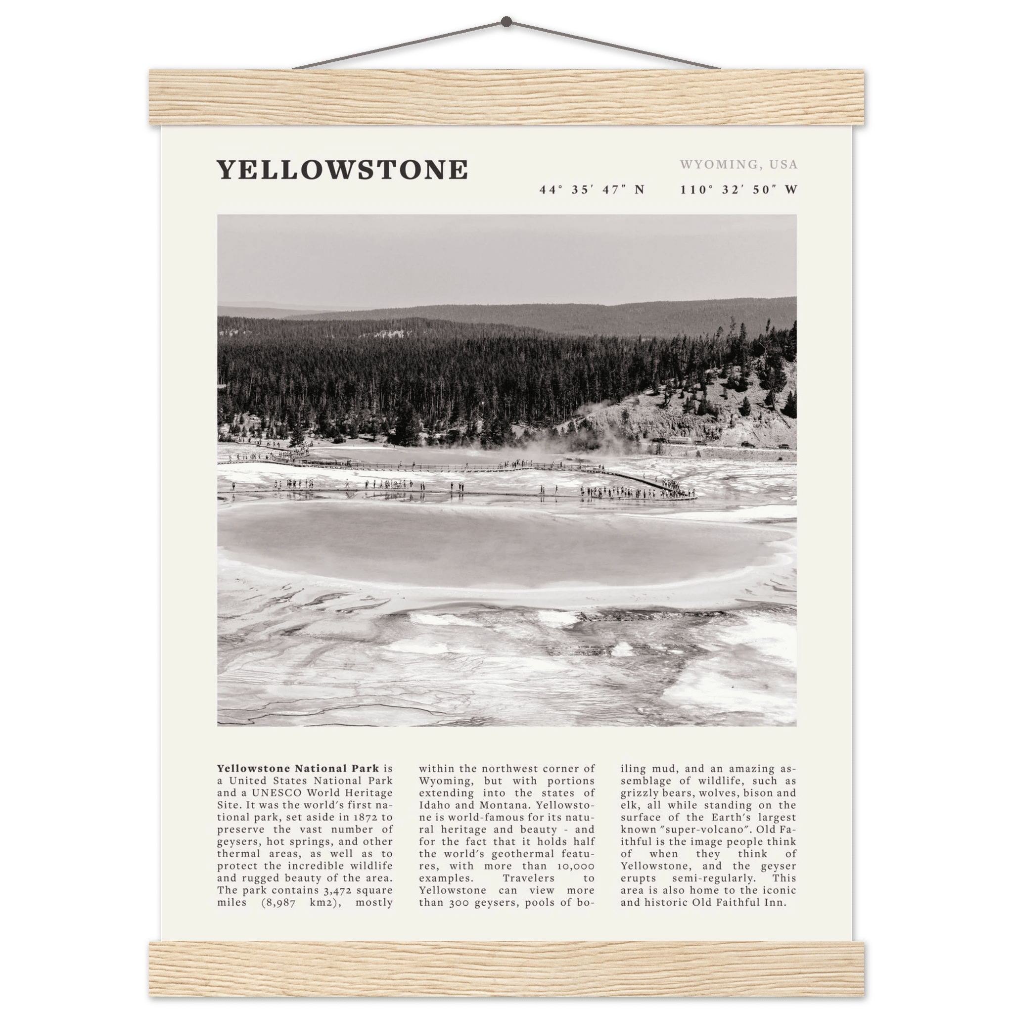 Yellowstone Poster | Black & White Grand Prismatic Spring Wall Art | WY Print - Evergreen Posters