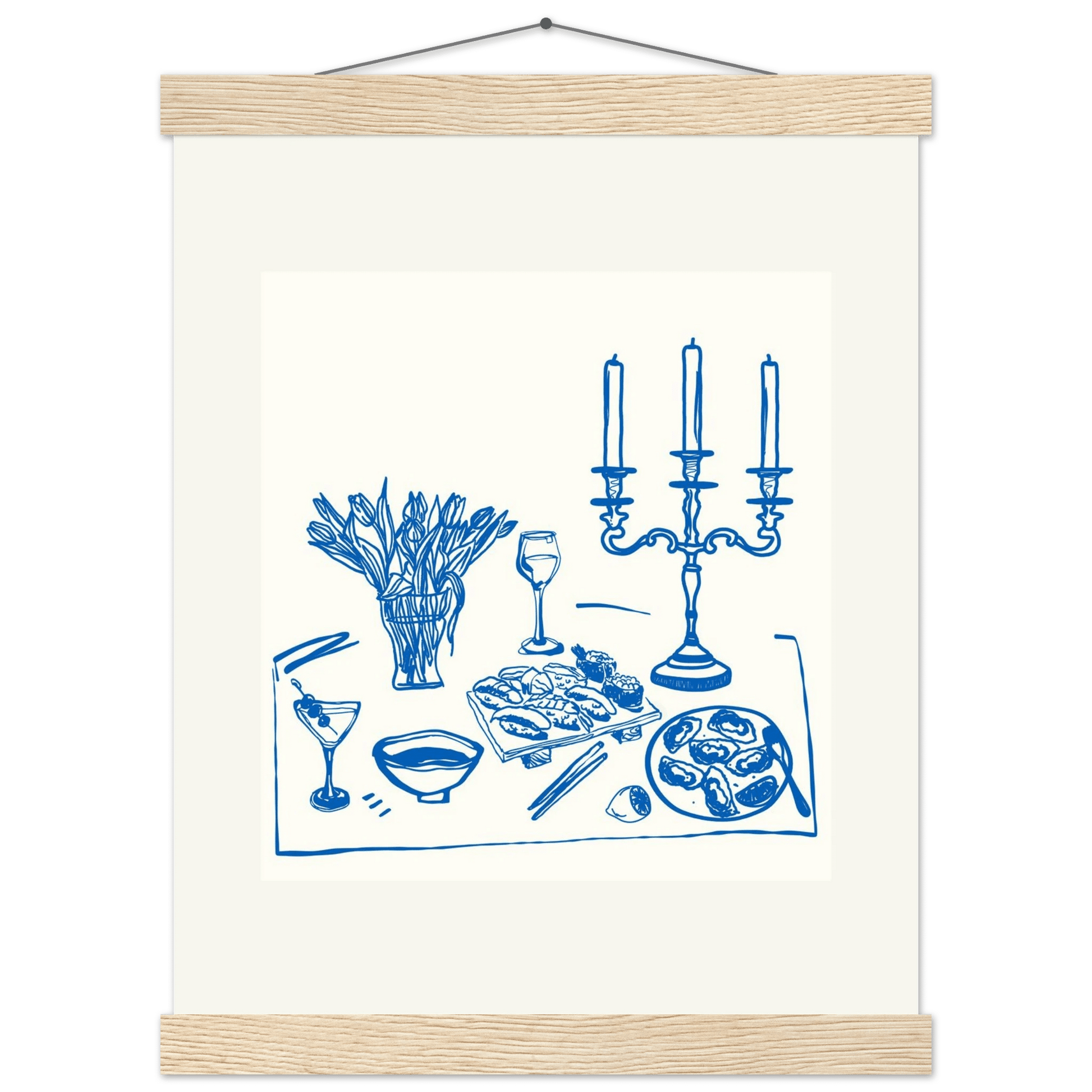 Fine Dining Table Print | Blue Line Art Kitchen Wall Art | Elegant Dining Room Poster - Evergreen Posters
