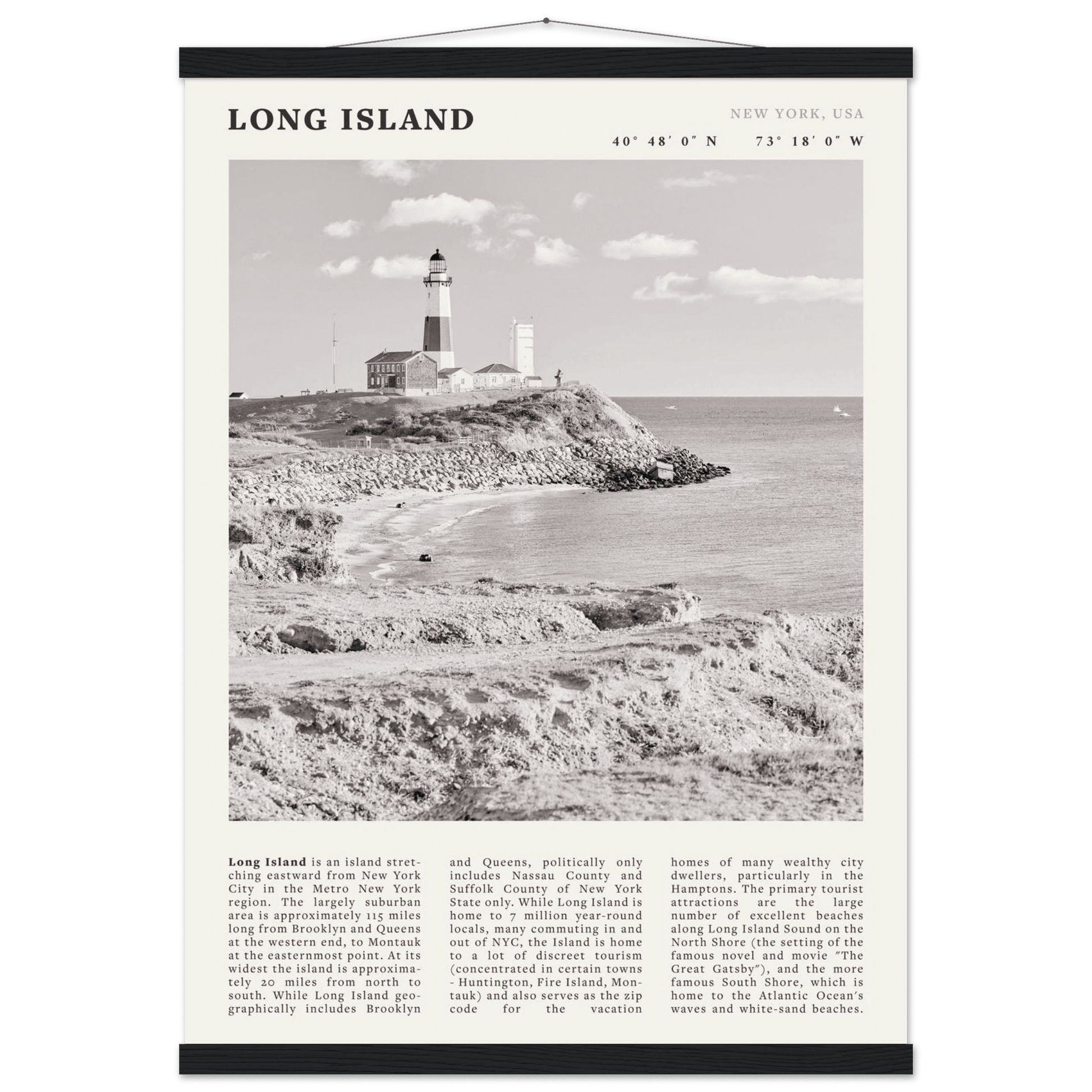 Long Island Poster | Black & White Montauk Lighthouse Wall Art | New York Print - Evergreen Posters