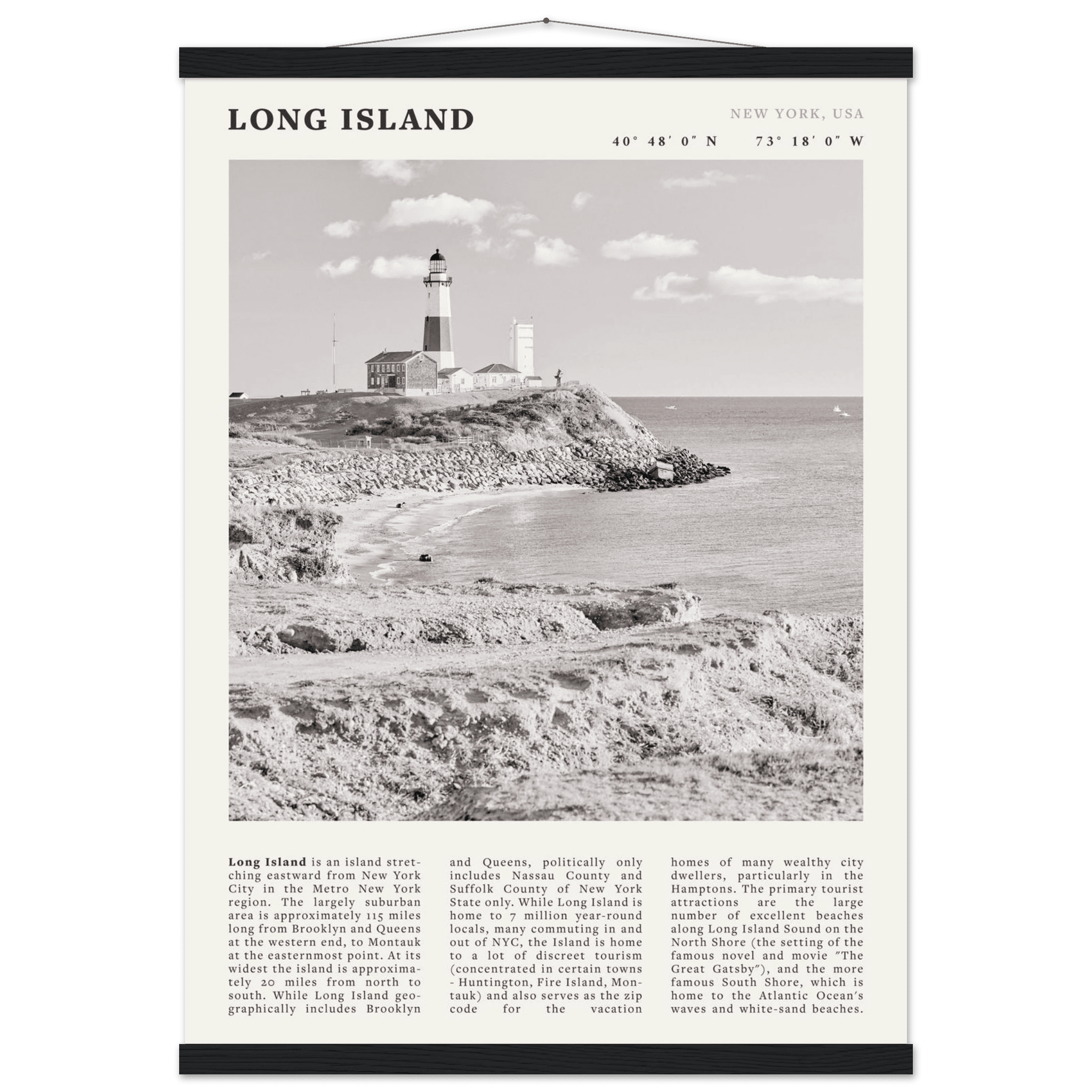 Long Island Poster | Black & White Montauk Lighthouse Wall Art | New York Print - Evergreen Posters