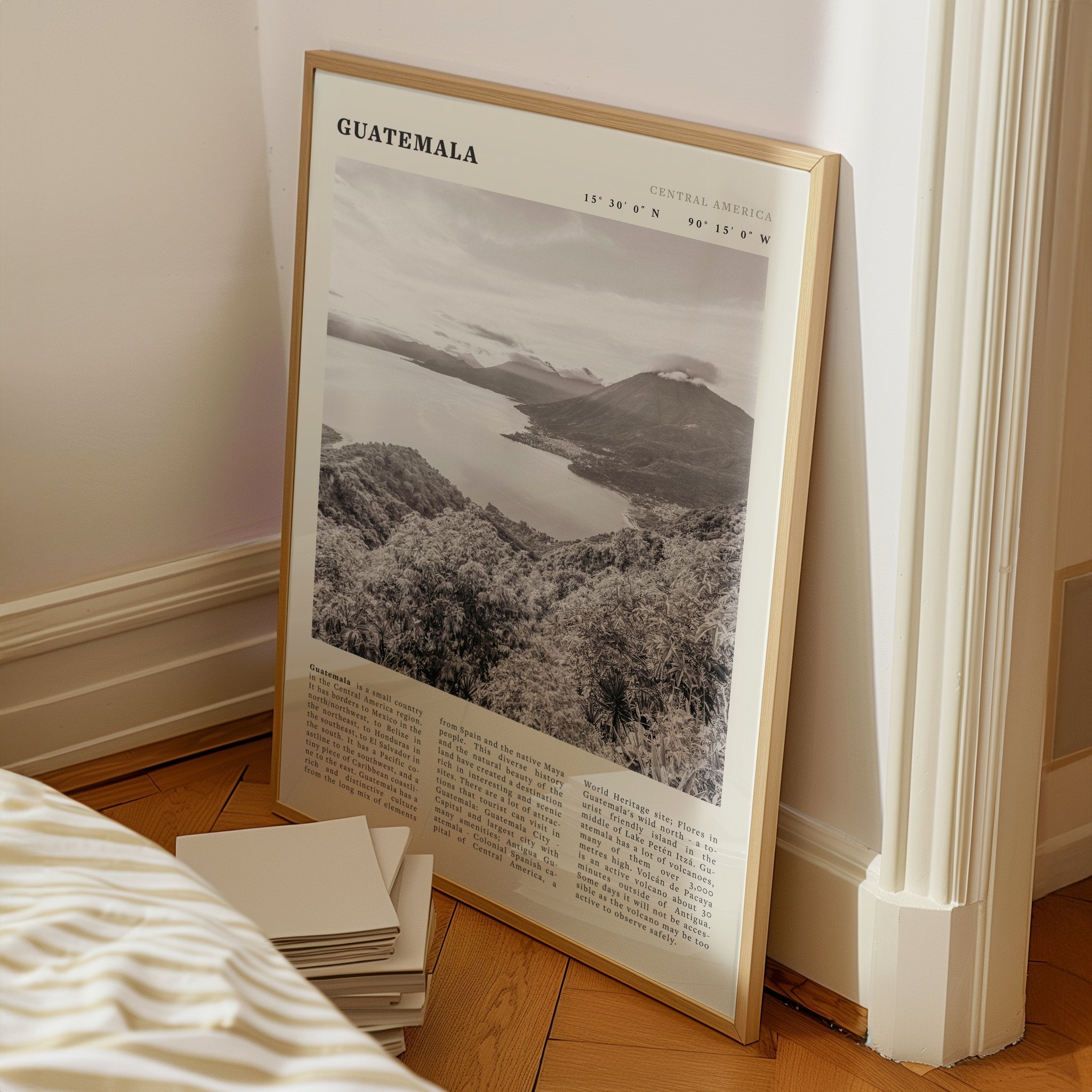 Guatemala Poster | Black & White Lake Atitlan Wall Art | Central America Travel Print - Evergreen Posters