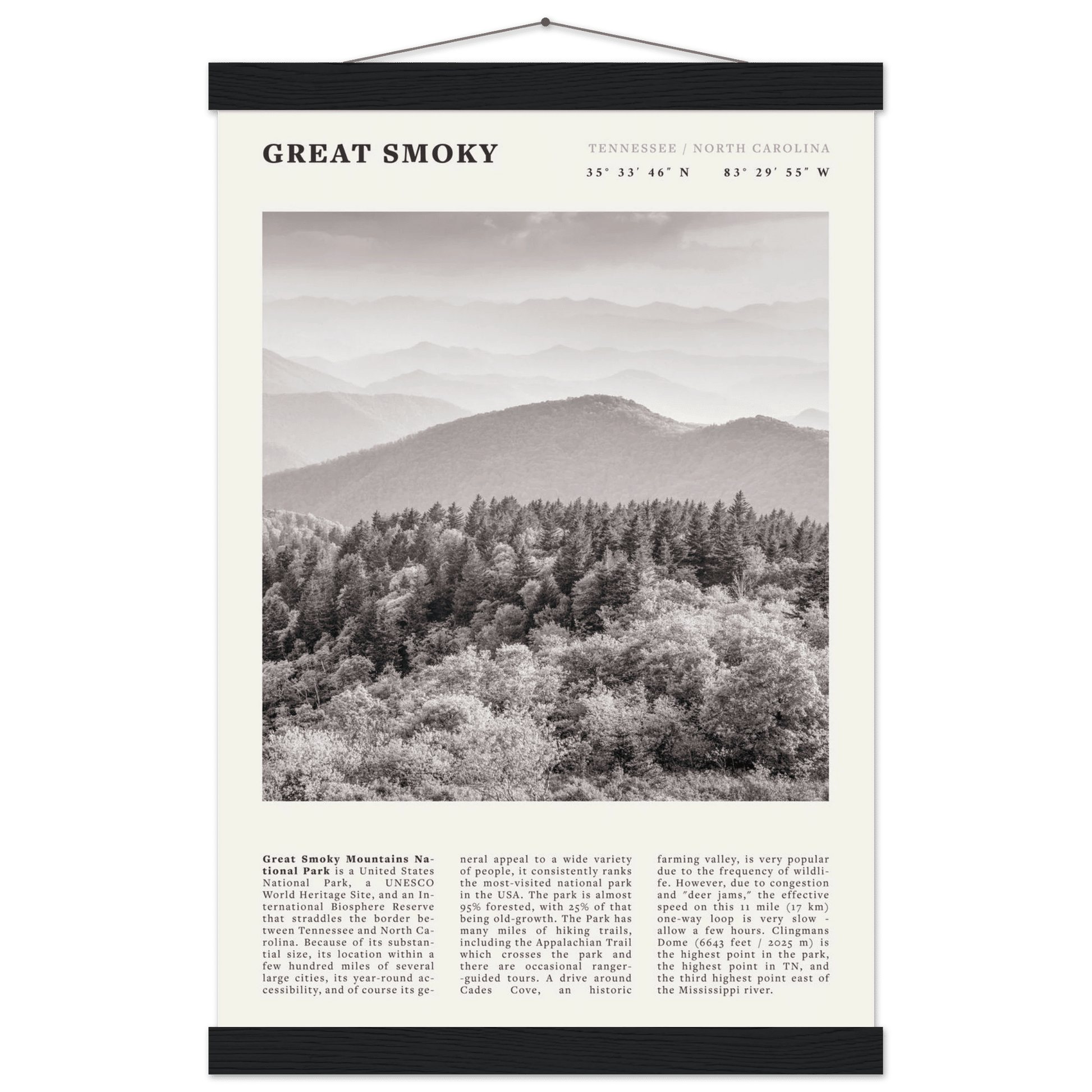 Great Smoky Mountains Poster | Black & White National Park Wall Art | Tennessee Print - Evergreen Posters