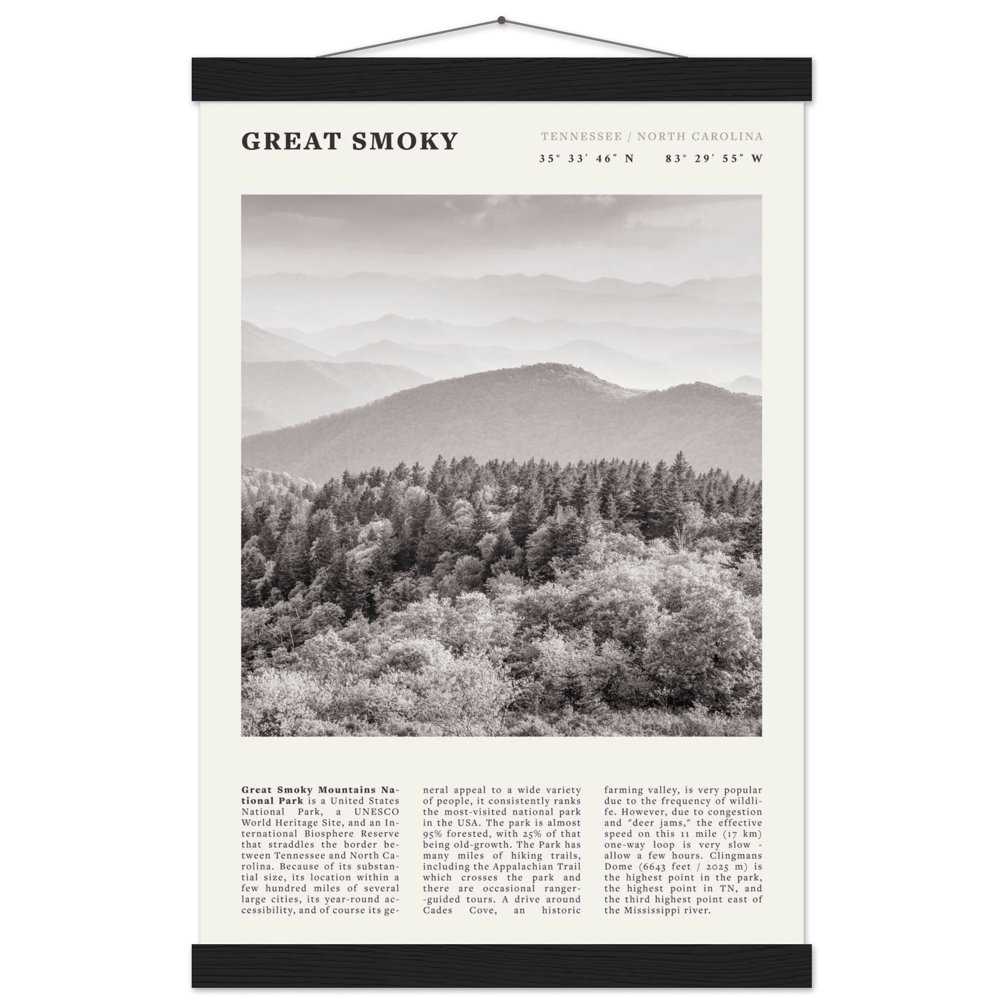 Great Smoky Mountains Poster | Black & White National Park Wall Art | Tennessee Print - Evergreen Posters