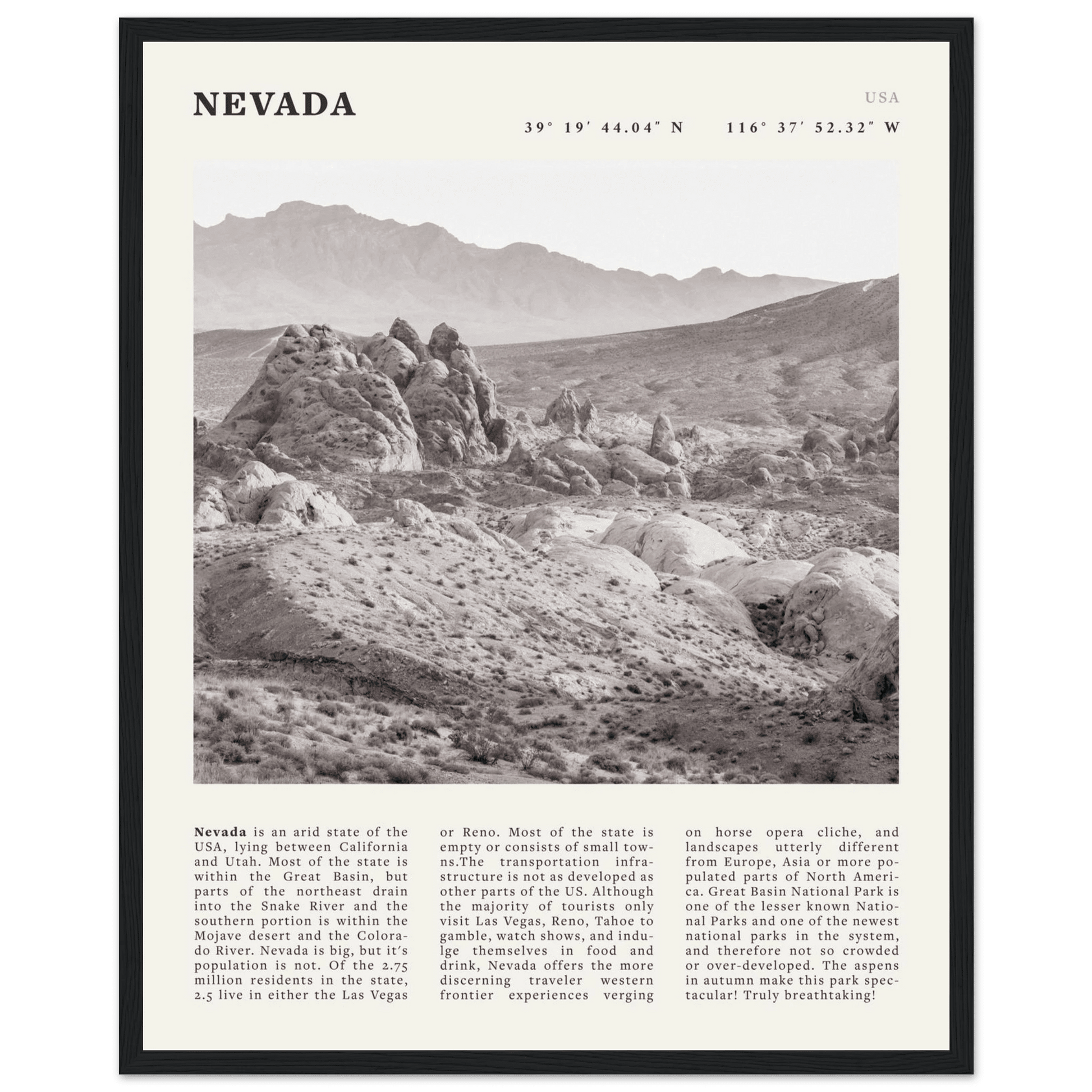 Nevada Poster | Black & White Desert Landscape Wall Art | USA Travel Print Decor - Evergreen Posters