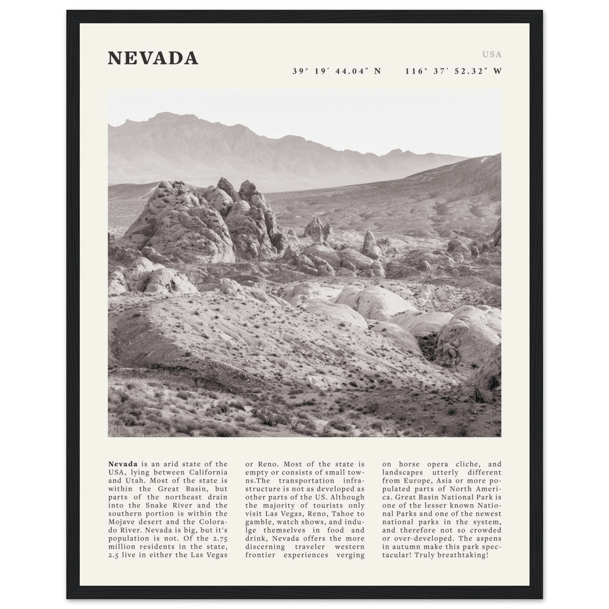 Nevada Poster | Black & White Desert Landscape Wall Art | USA Travel Print Decor - Evergreen Posters