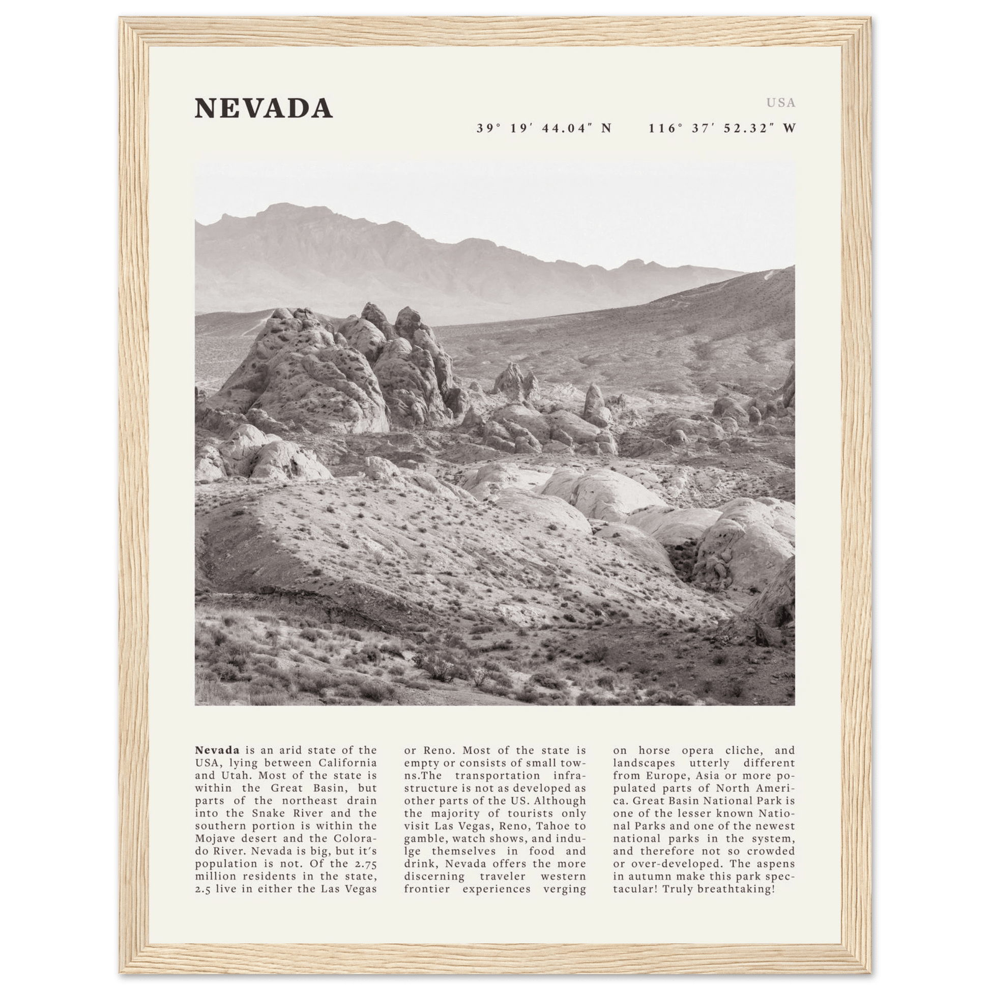 Nevada Poster | Black & White Desert Landscape Wall Art | USA Travel Print Decor - Evergreen Posters