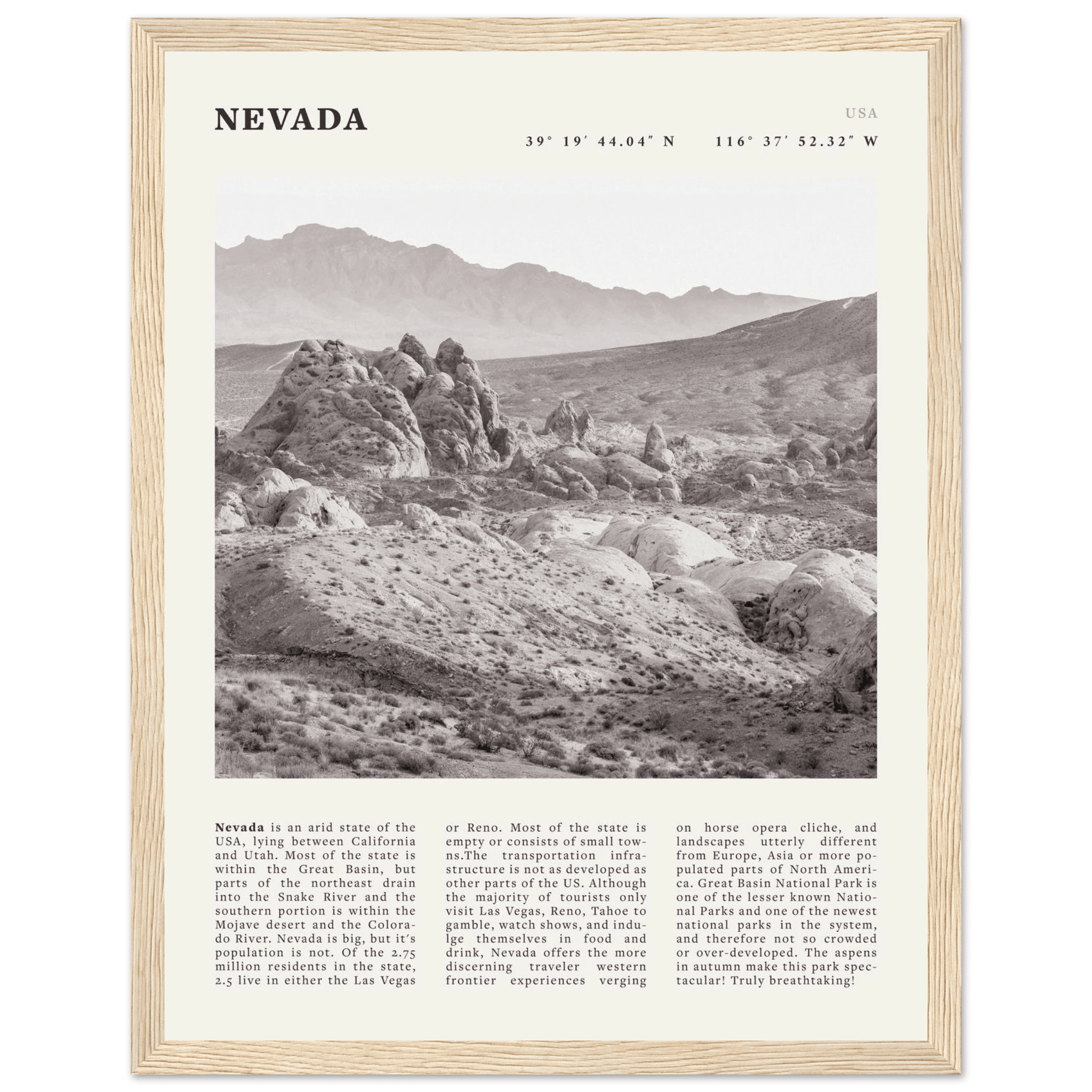 Nevada Poster | Black & White Desert Landscape Wall Art | USA Travel Print Decor - Evergreen Posters