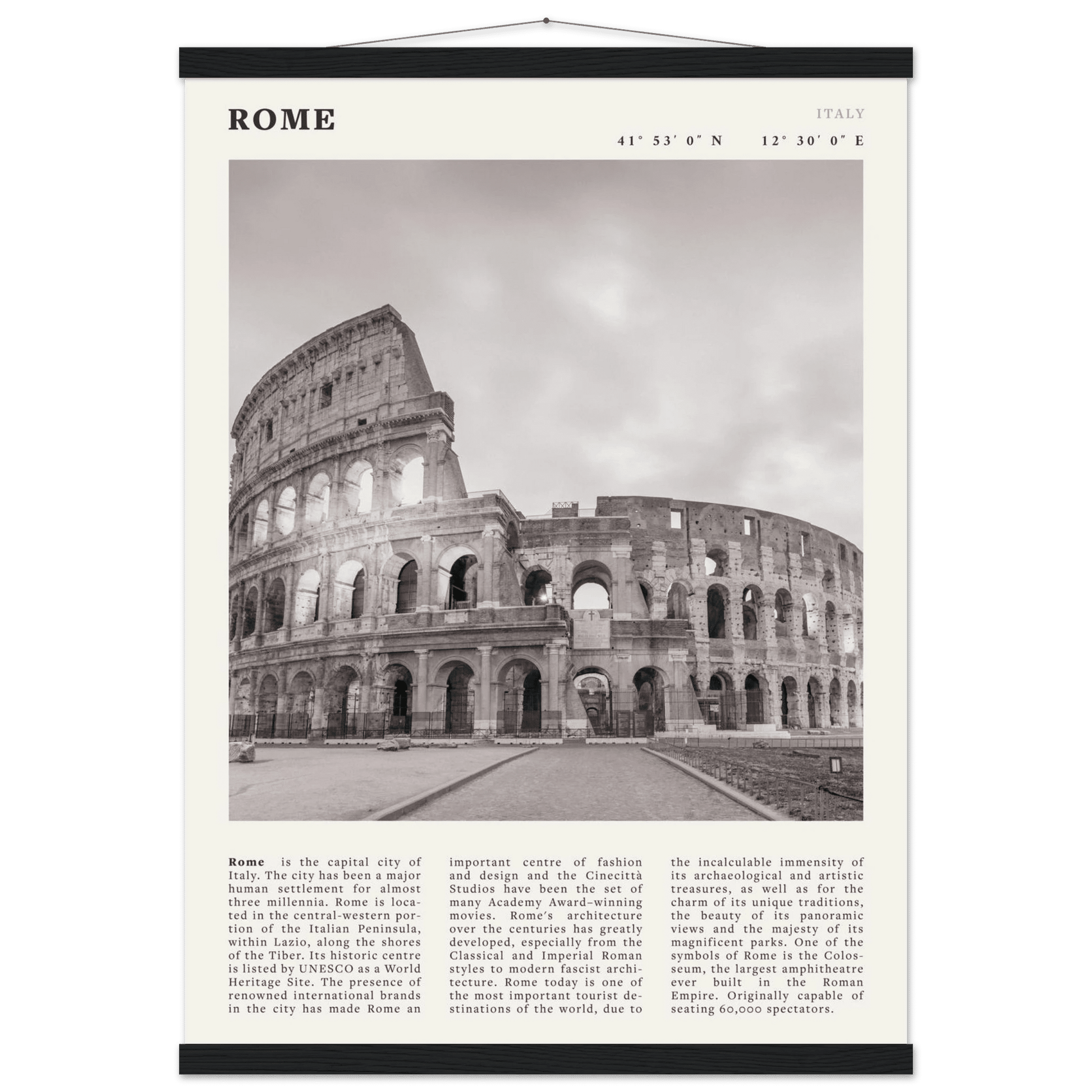 Rome Poster | Black & White Colosseum Wall Art | Italy Travel Print | Roman Decor - Evergreen Posters