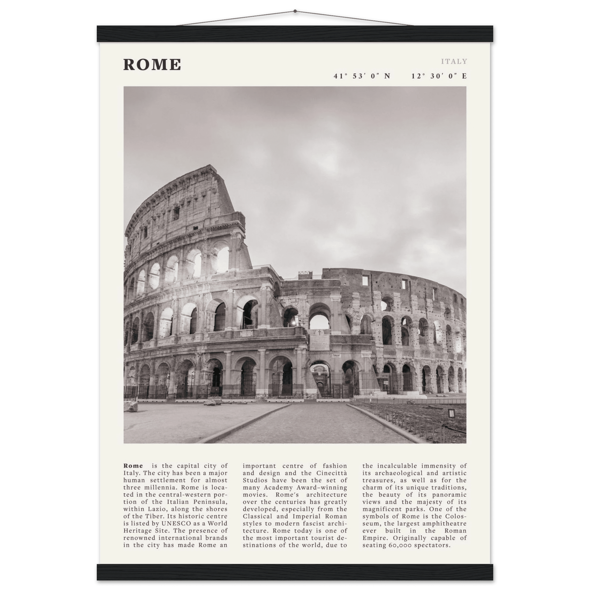 Rome Poster | Black & White Colosseum Wall Art | Italy Travel Print | Roman Decor - Evergreen Posters