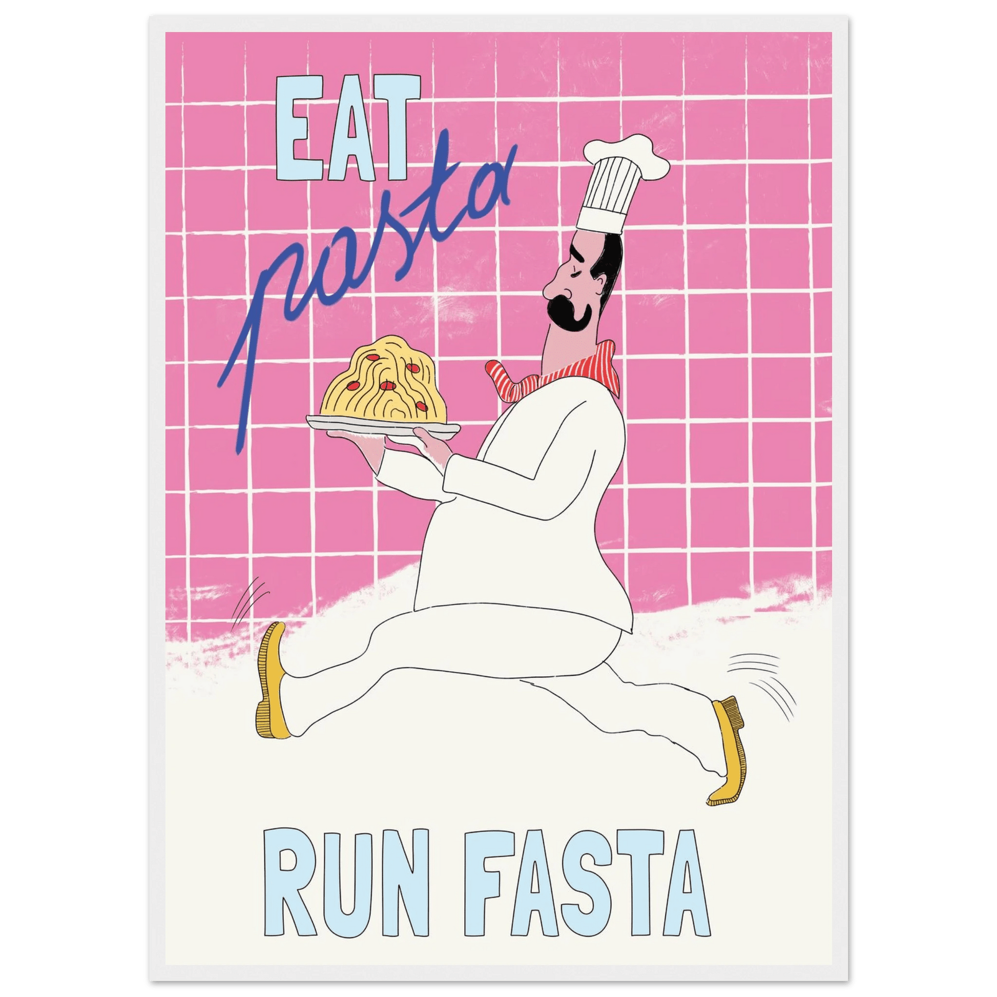 Eat Pasta Run Fasta Poster – Playful Kitchen Wall Art Print (Pink Edition) - Evergreen Posters