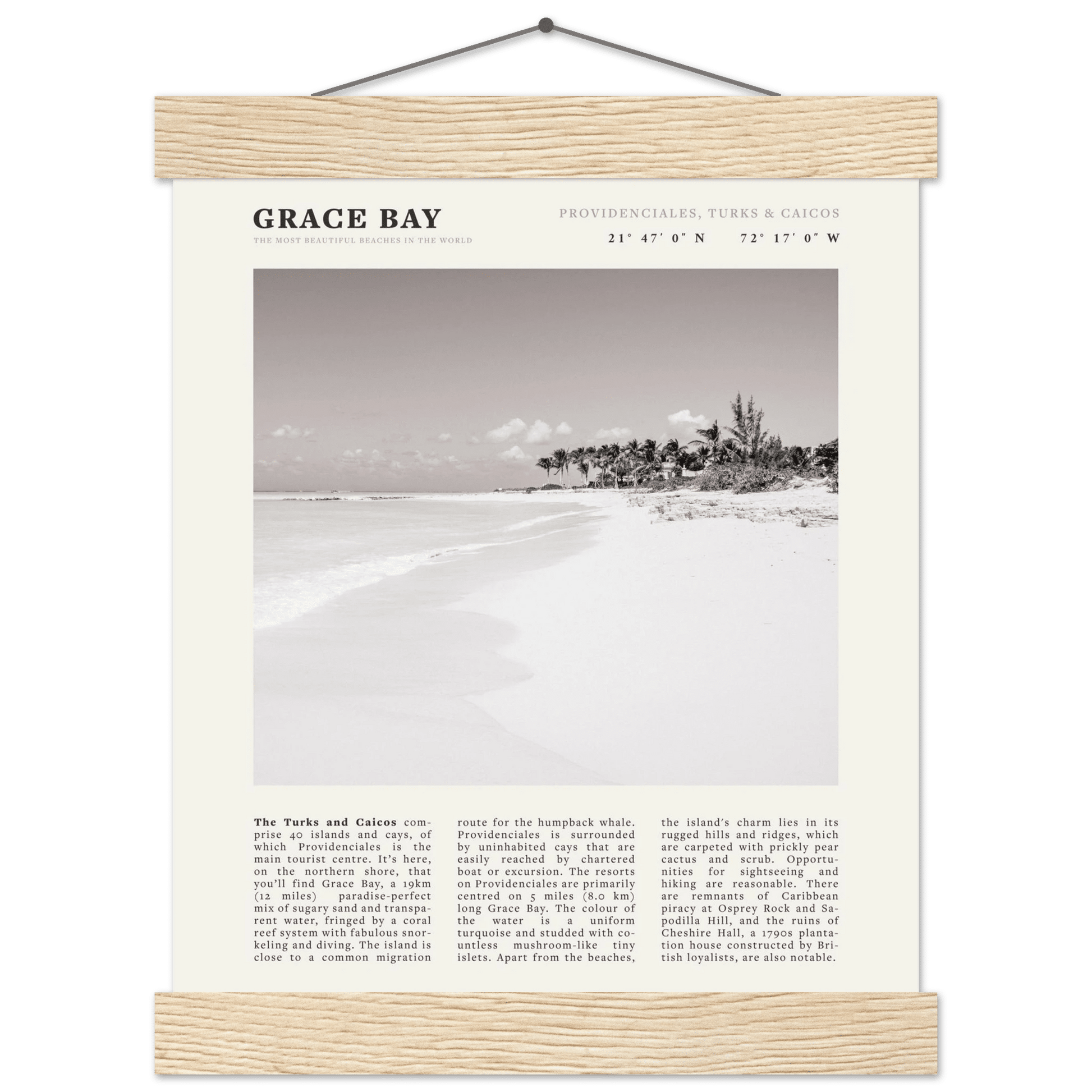 Grace Bay Poster | Black & White Turks & Caicos Wall Art | Caribbean Beach Print - Evergreen Posters