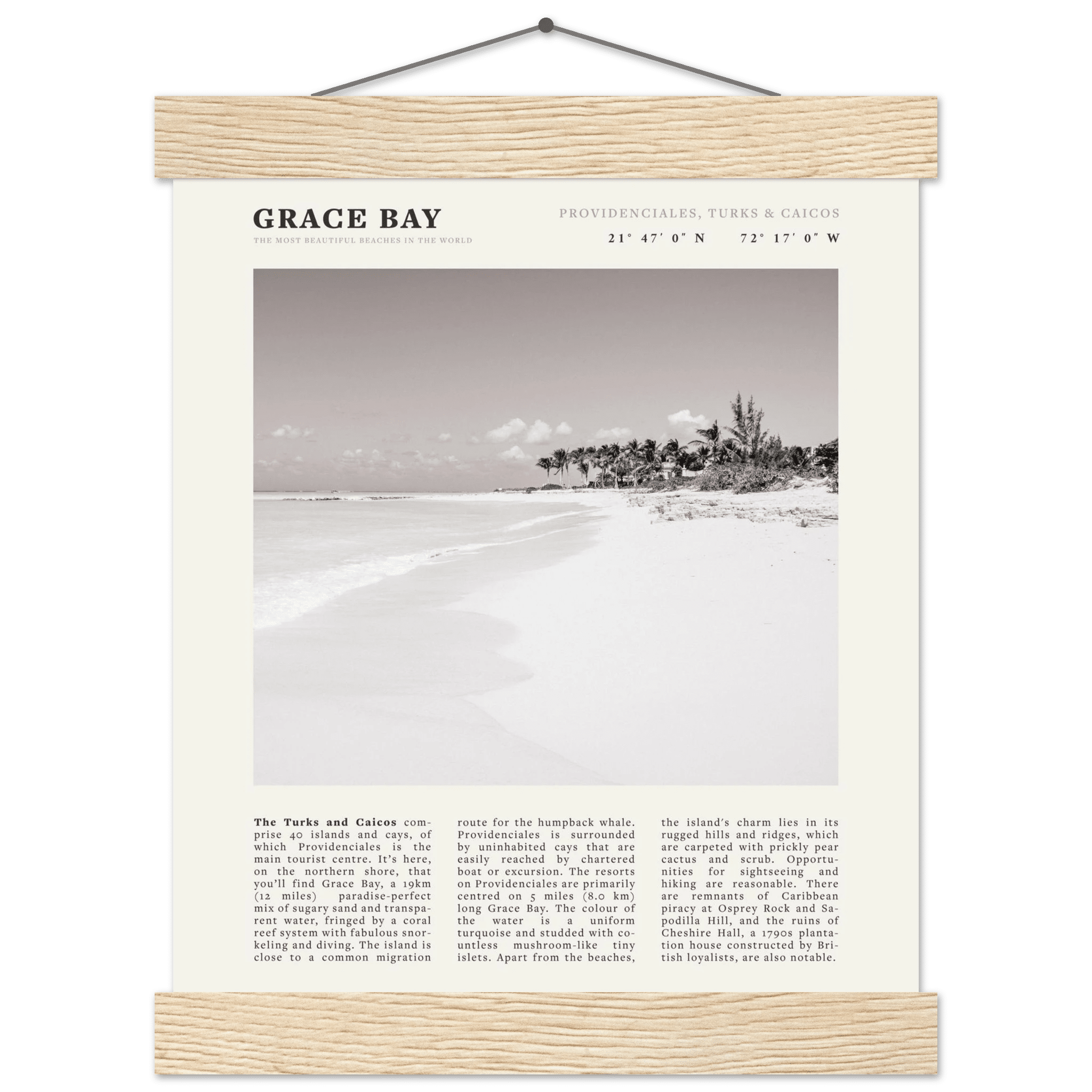 Grace Bay Poster | Black & White Turks & Caicos Wall Art | Caribbean Beach Print - Evergreen Posters