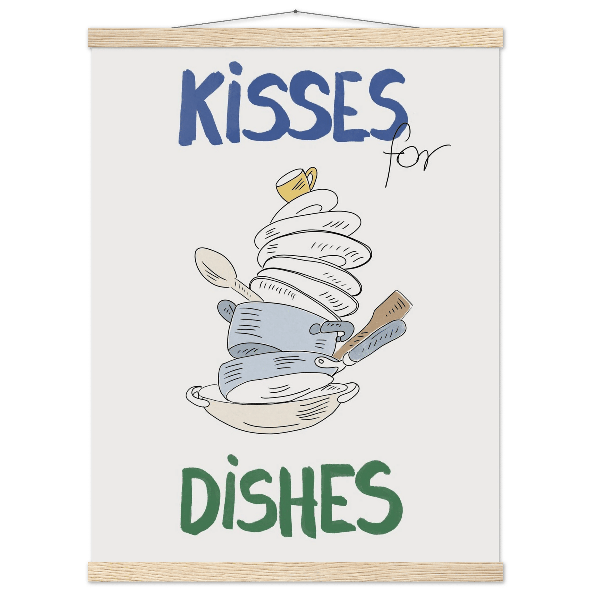 Kisses for Dishes Poster – Funny Kitchen Wall Art Print (Digital & Printed Options) - Evergreen Posters