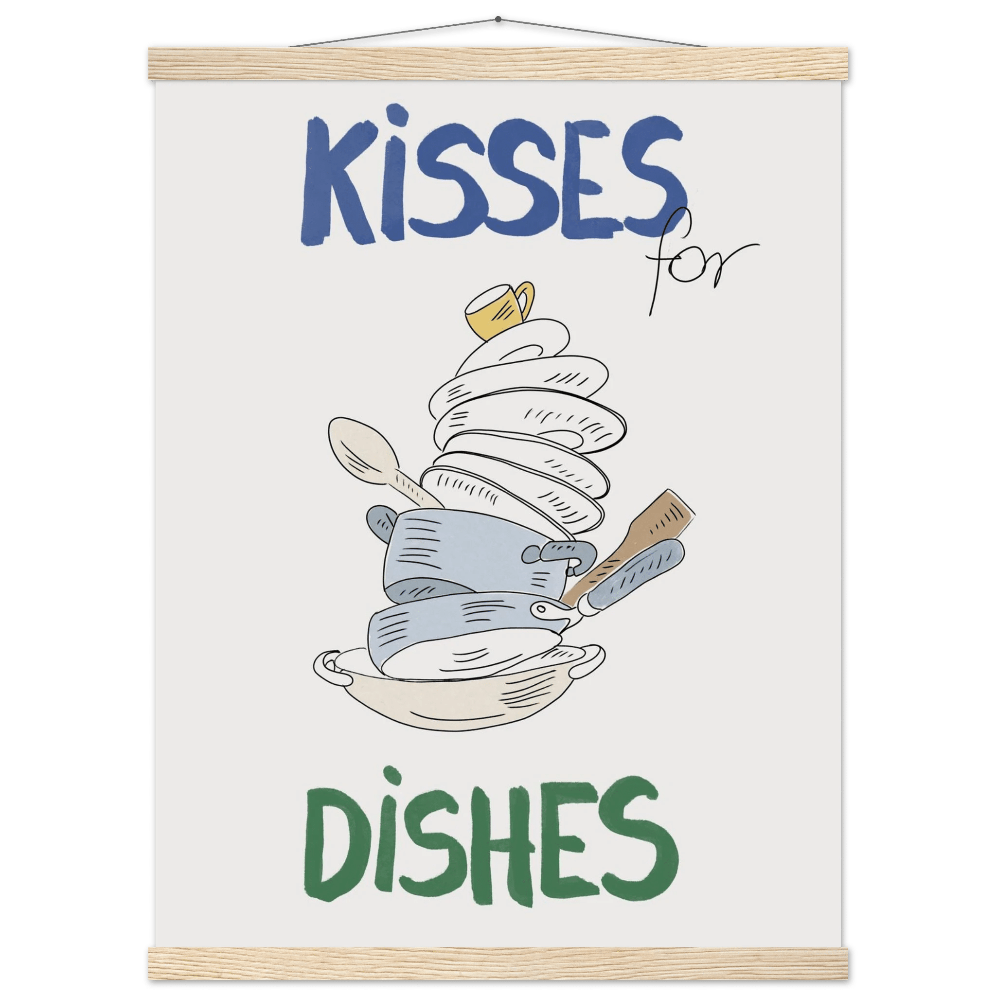 Kisses for Dishes Poster – Funny Kitchen Wall Art Print (Digital & Printed Options) - Evergreen Posters