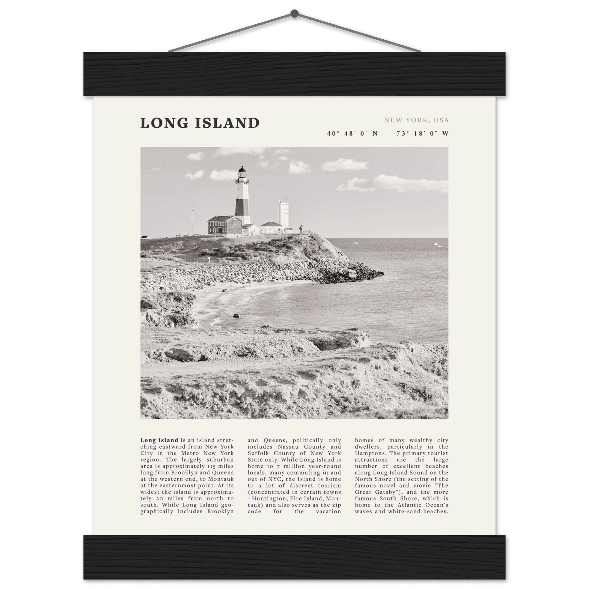 Long Island Poster | Black & White Montauk Lighthouse Wall Art | New York Print - Evergreen Posters