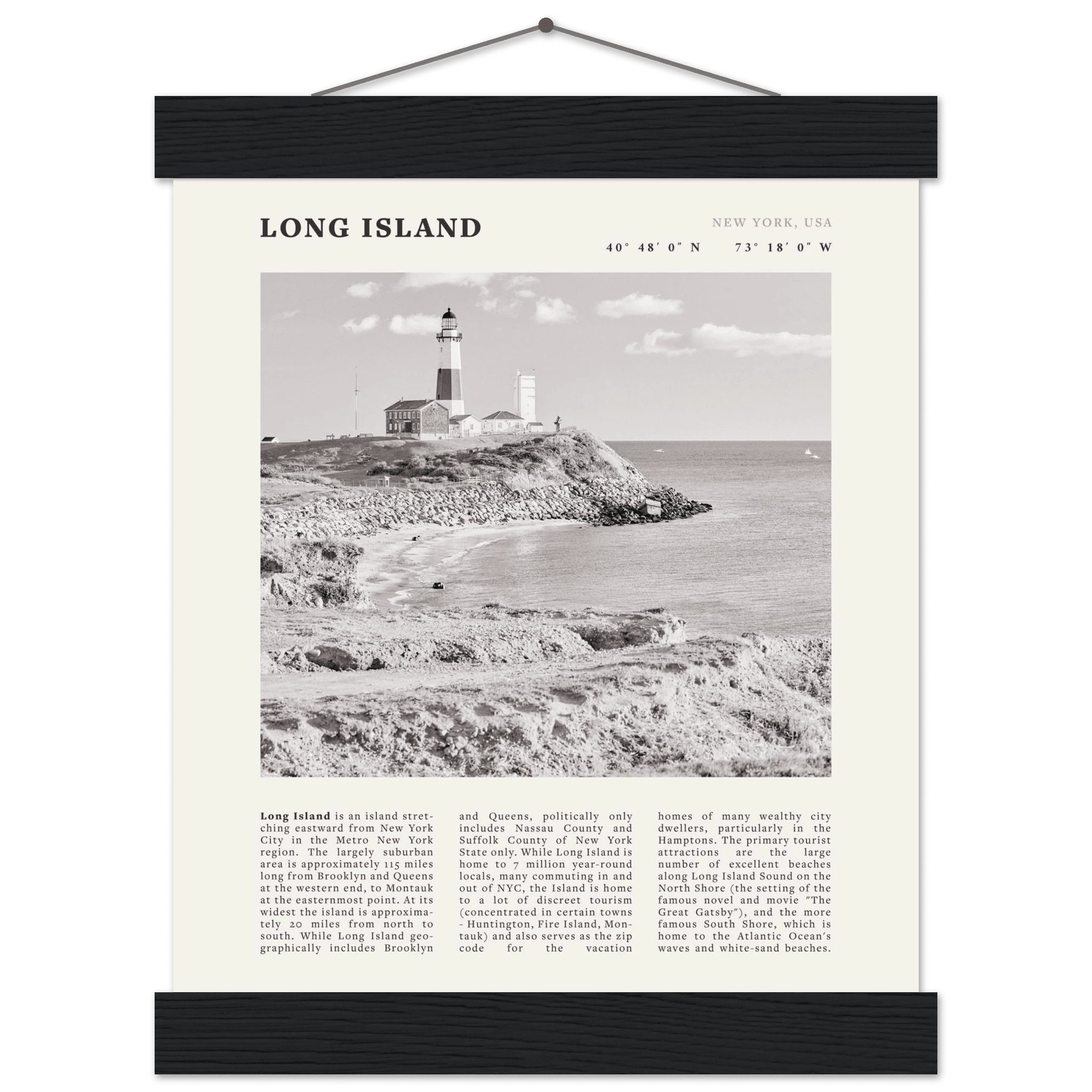 Long Island Poster | Black & White Montauk Lighthouse Wall Art | New York Print - Evergreen Posters