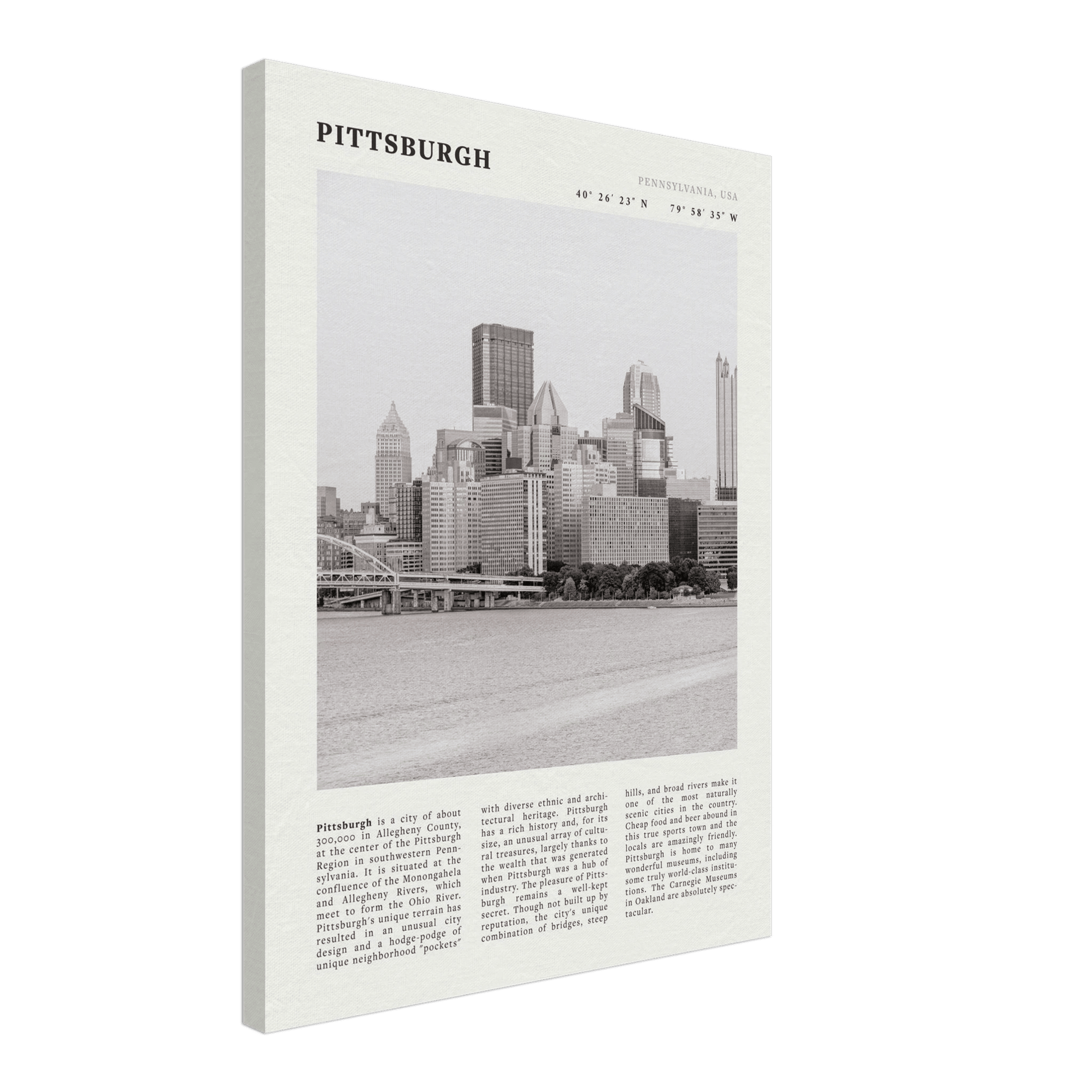 Pittsburgh Poster | Black & White Pennsylvania Skyline Wall Art | PA Travel Print - Evergreen Posters