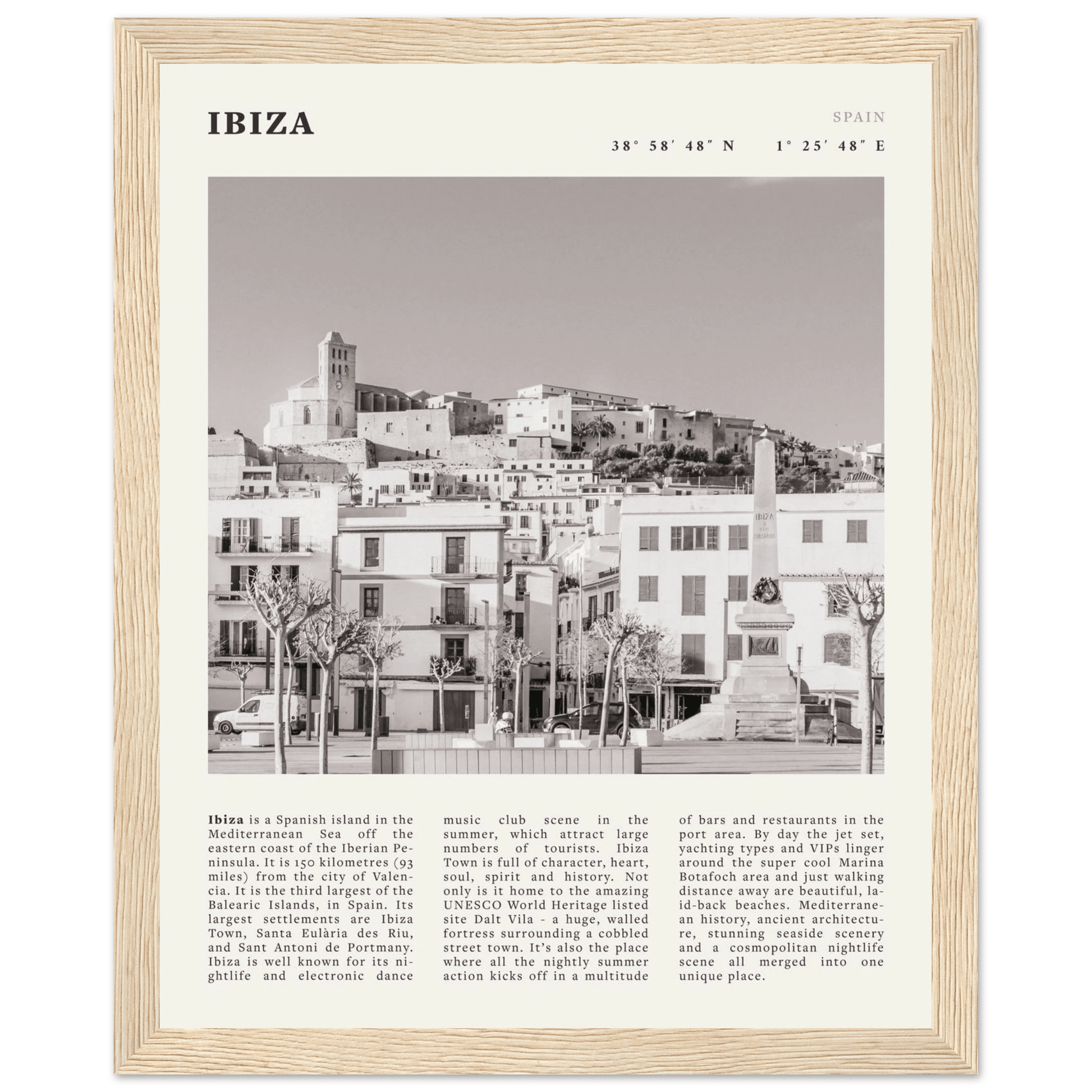 Ibiza Poster | Black & White Spanish Island Wall Art | Spain Travel Print - Evergreen Posters