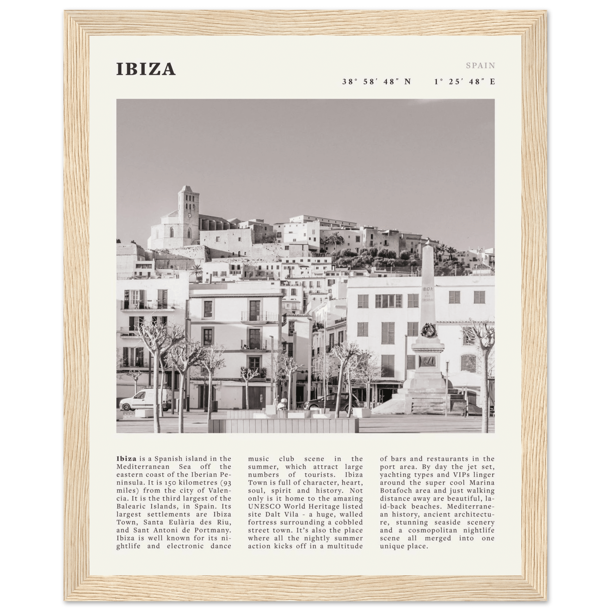 Ibiza Poster | Black & White Spanish Island Wall Art | Spain Travel Print - Evergreen Posters