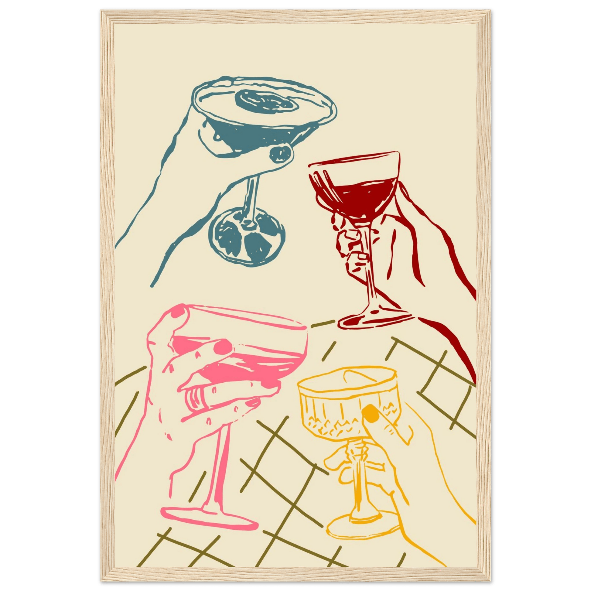 Cheers Print | Colourful Cocktail Glasses Wall Art | Kitchen Bar Poster - Evergreen Posters