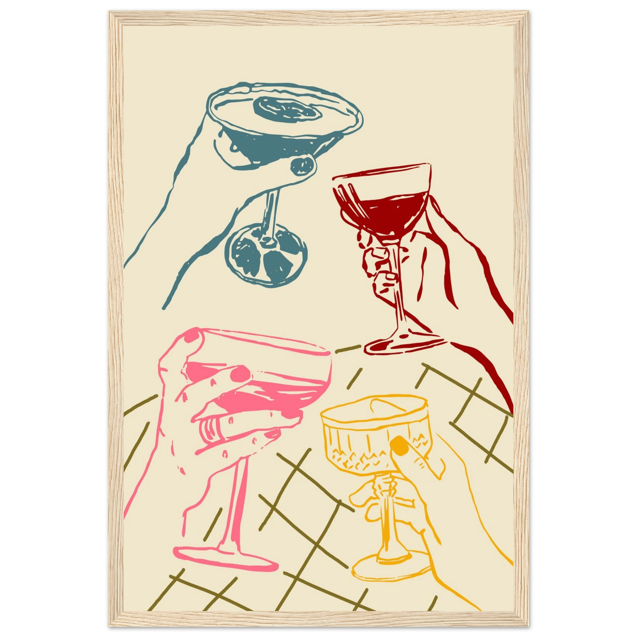 Cheers Print | Colourful Cocktail Glasses Wall Art | Kitchen Bar Poster - Evergreen Posters