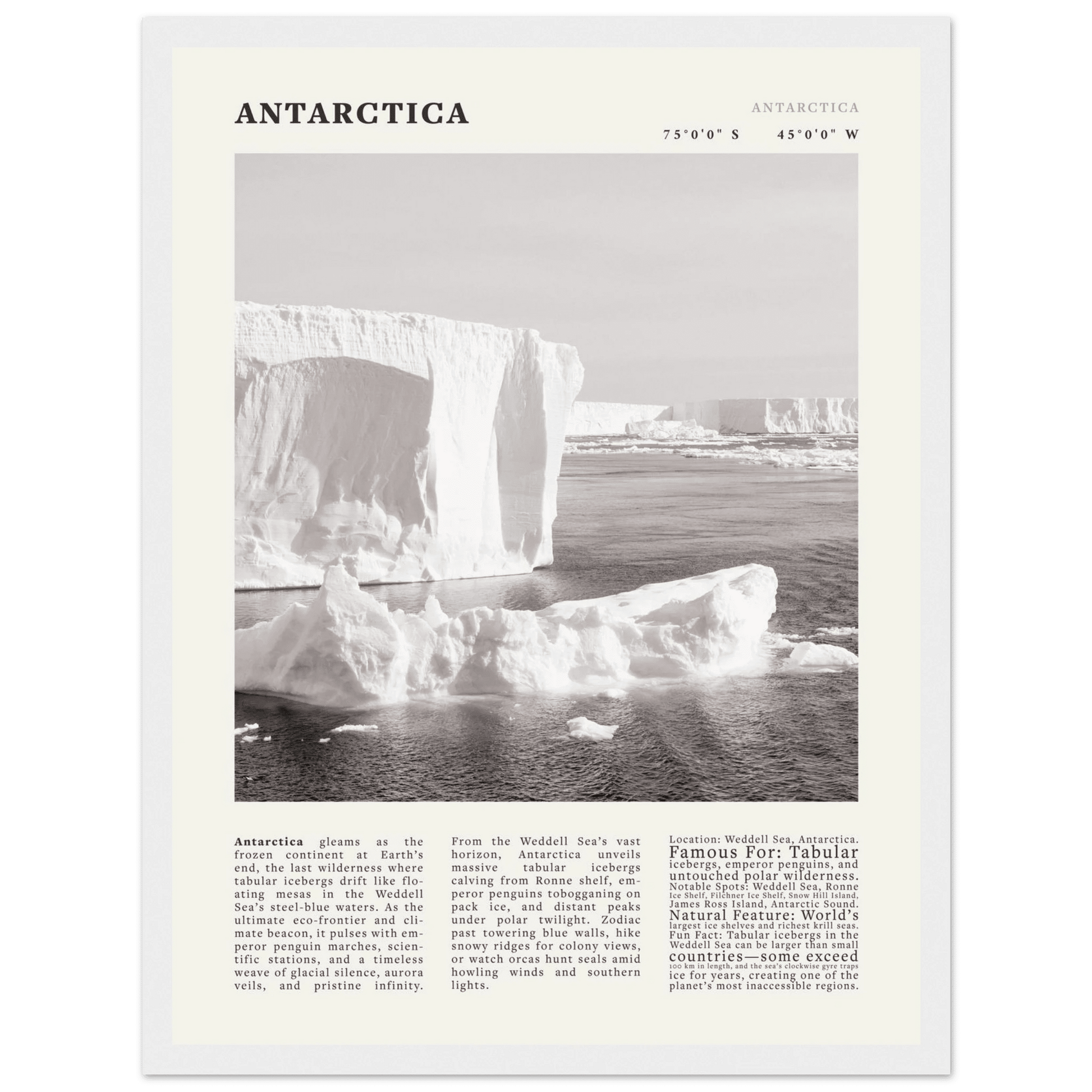 Antarctica Poster Black and White – Vintage Weddell Sea Iceberg Print (Digital & Printed Options) - Evergreen Posters