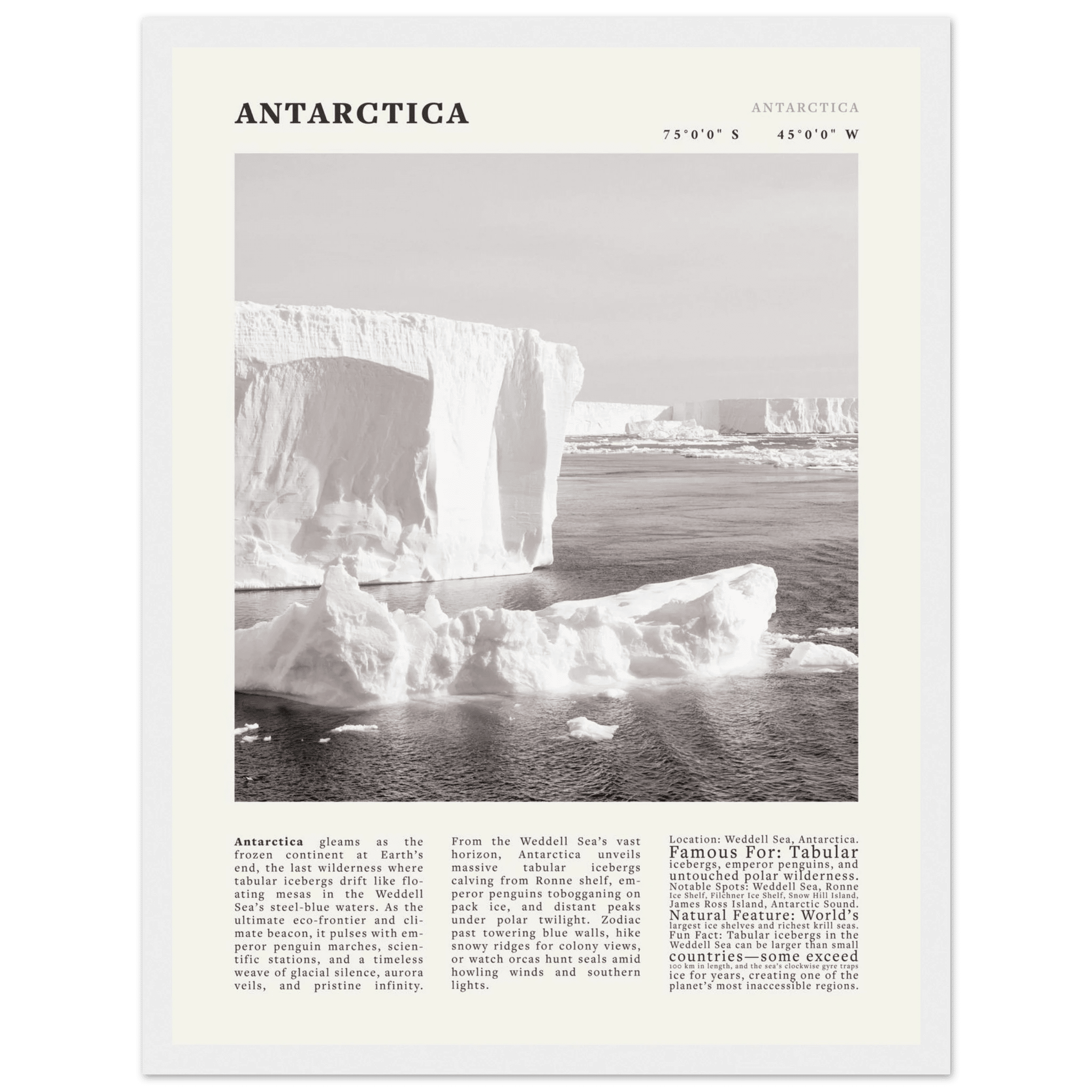 Antarctica Poster Black and White – Vintage Weddell Sea Iceberg Print (Digital & Printed Options) - Evergreen Posters