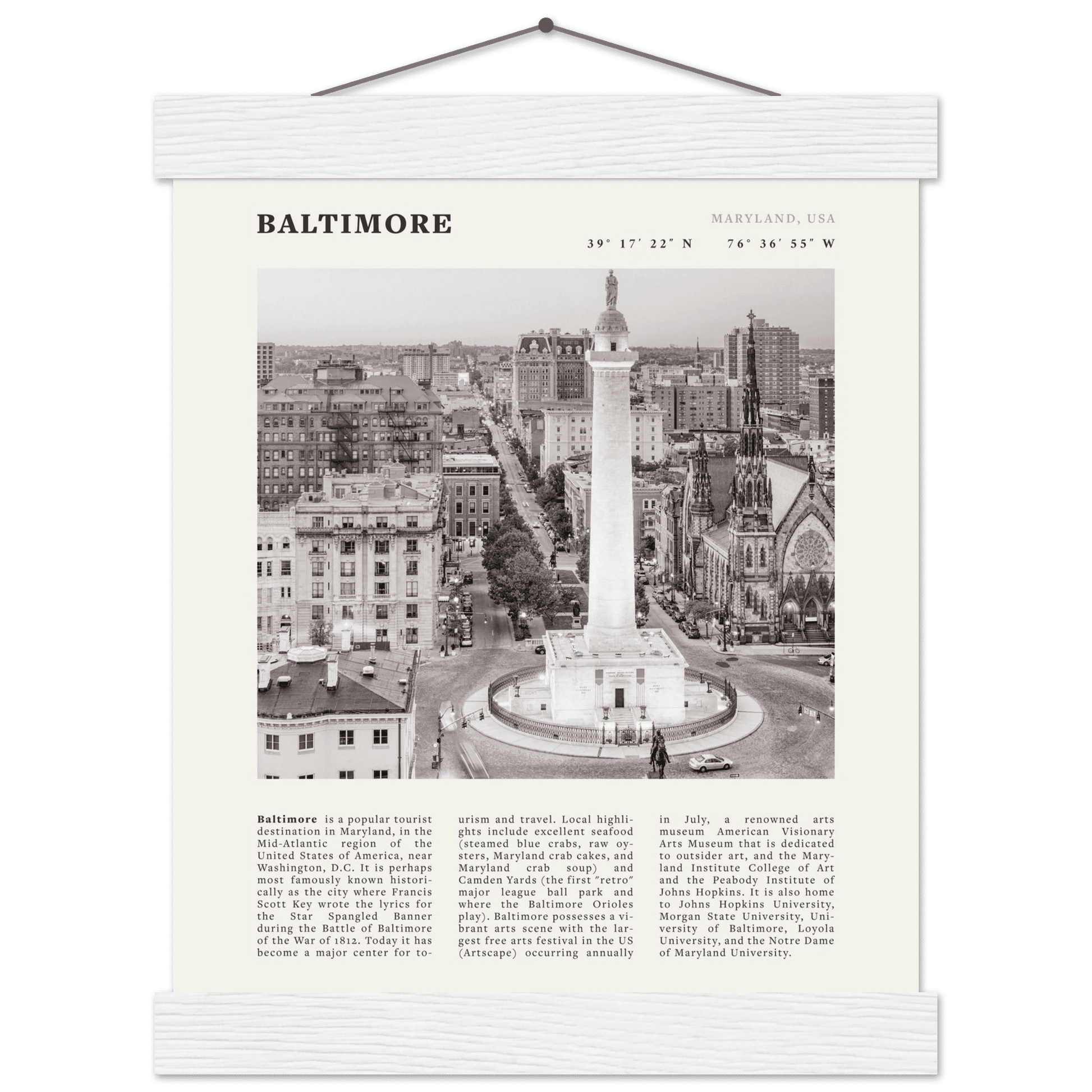Baltimore Poster | Black & White Maryland City Wall Art | USA Travel Print - Evergreen Posters
