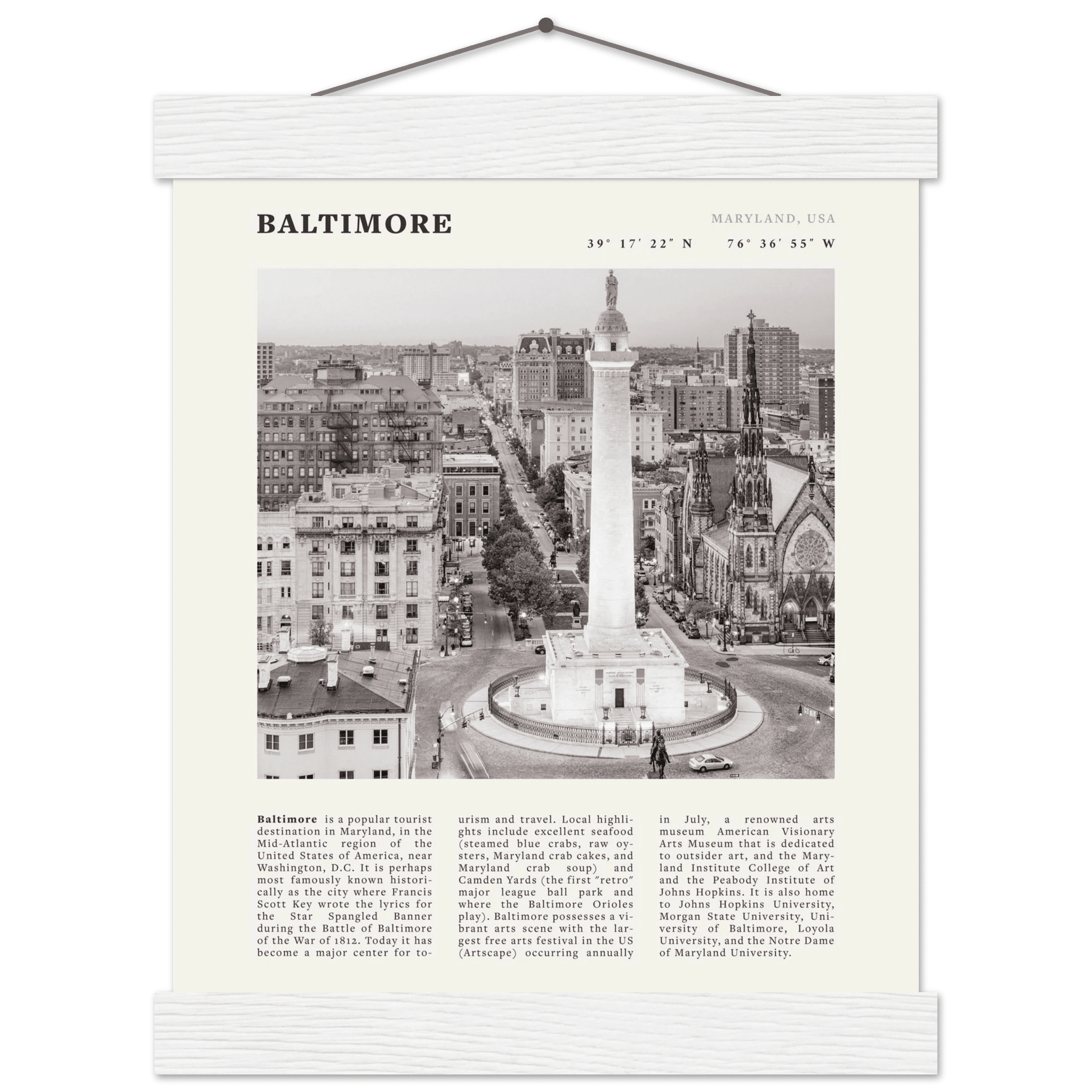 Baltimore Poster | Black & White Maryland City Wall Art | USA Travel Print - Evergreen Posters