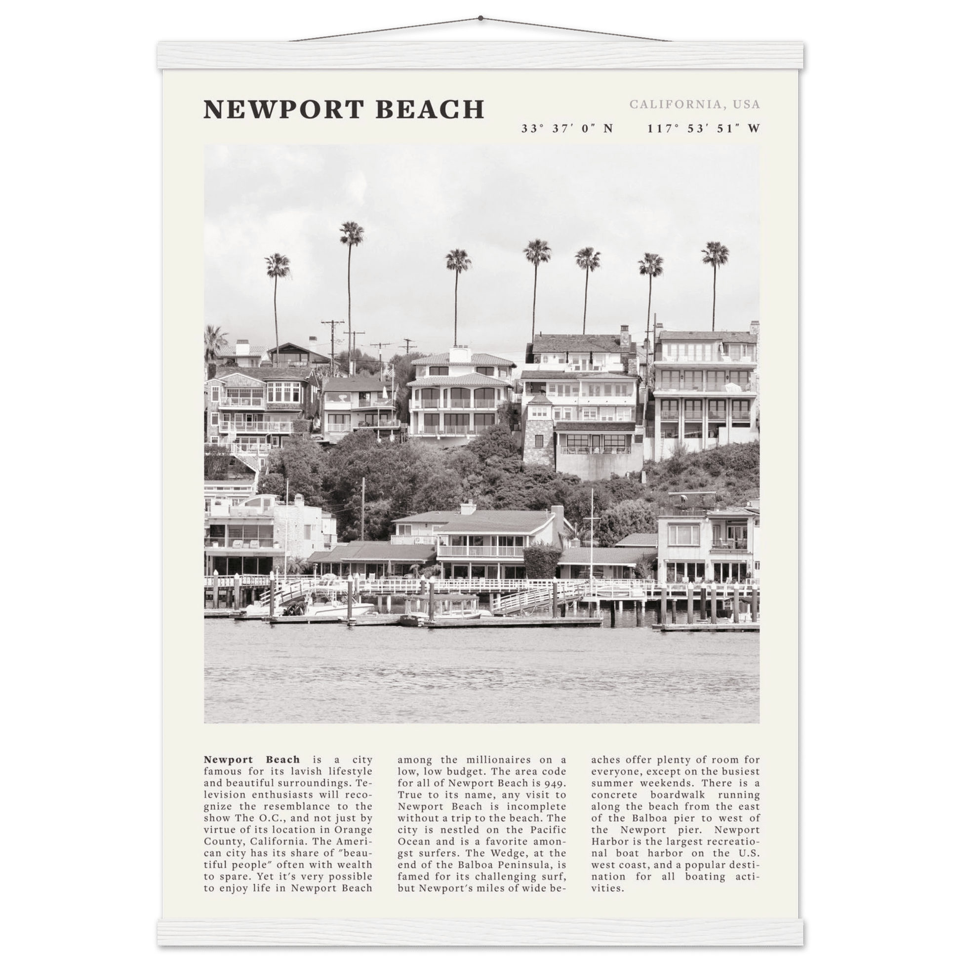 Newport Beach Poster | Black & White California Harbor Wall Art | Coastal Print - Evergreen Posters